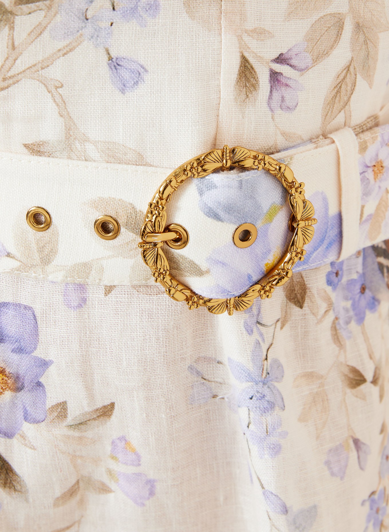 ZIMMERMANN Leinenkleid LUNA: CREME / DUNKELGELB / HELLBLAU