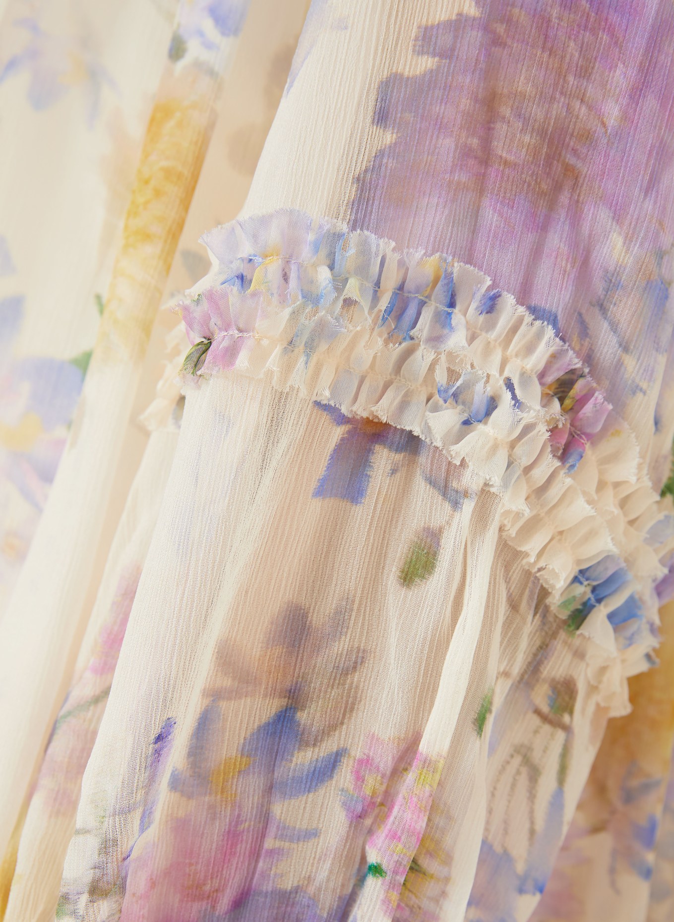 ZIMMERMANN Blusenshirt LUNA mit Rüschen: CREME / LILA / DUNKELORANGE