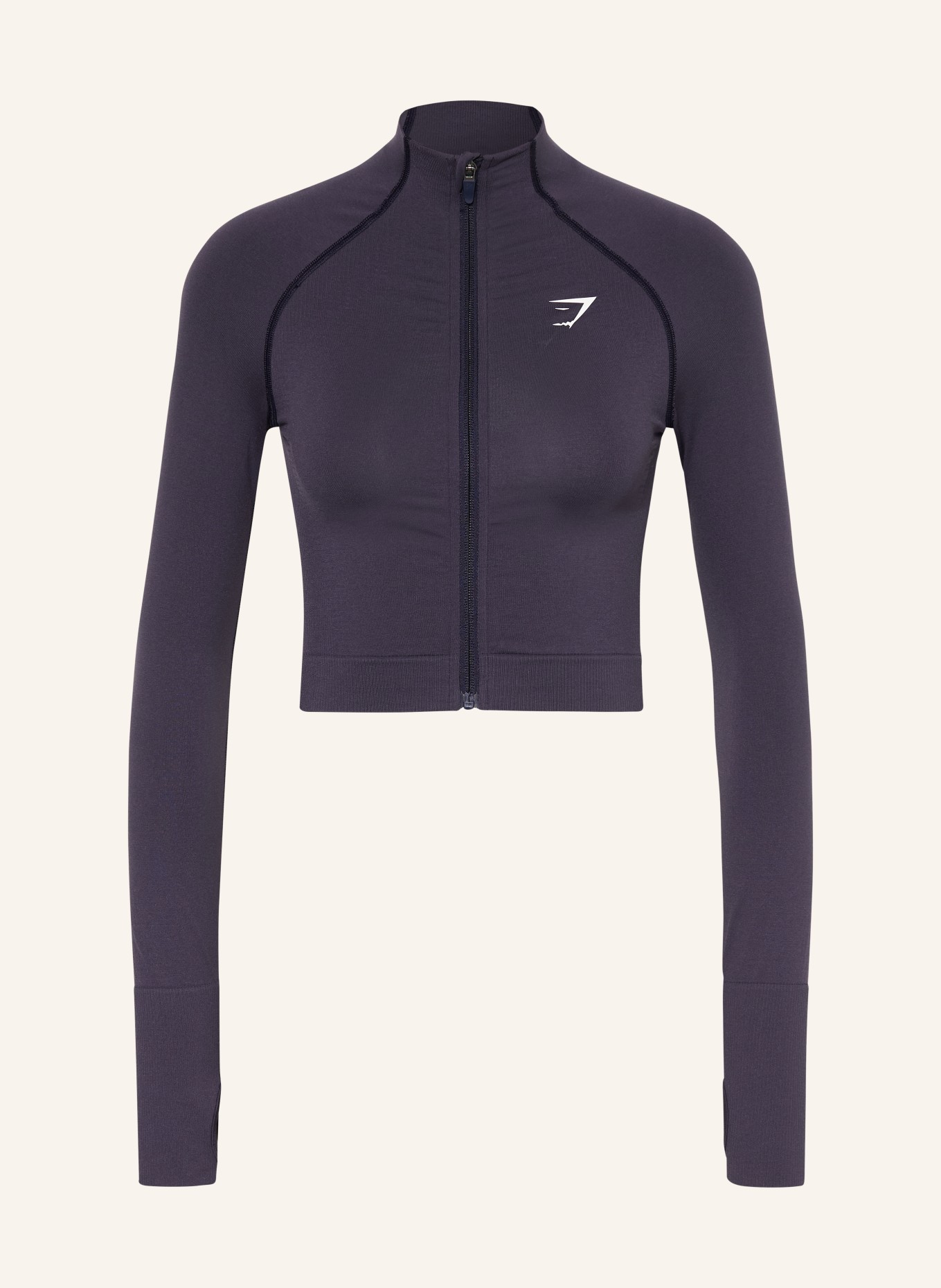 GYMSHARK Cropped-Trainingsjacke VITAL SEAMLESS 2.0: DUNKELLILA / WEISS
