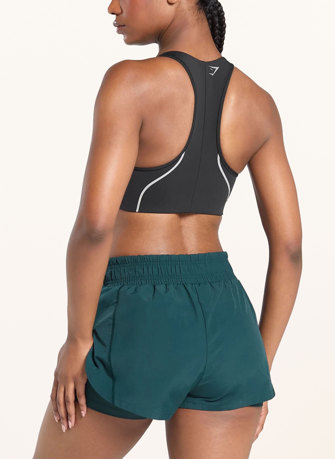 GYMSHARK Sport-BH RUNNING: SCHWARZ / HELLGRAU