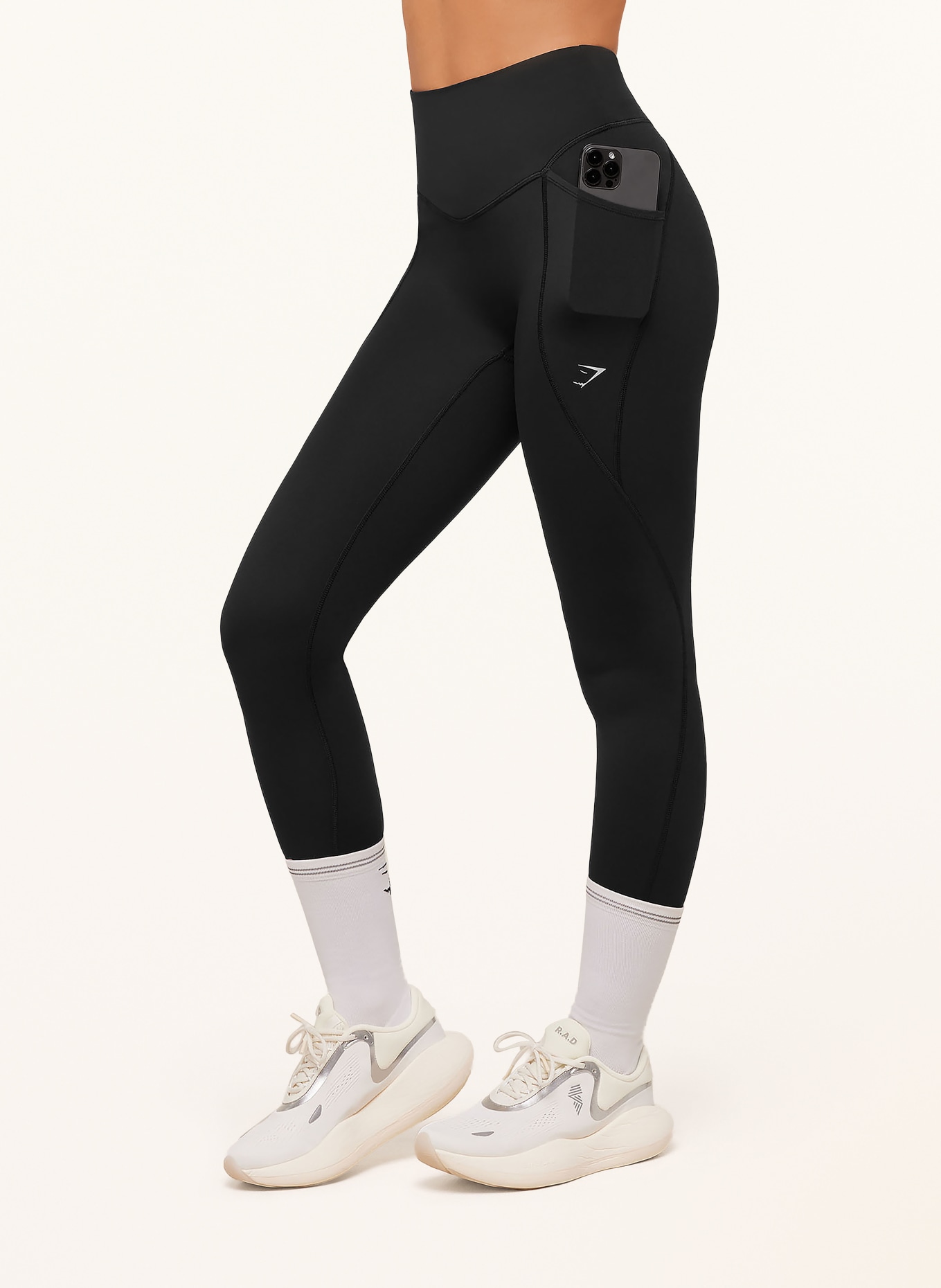 GYMSHARK Lauf-Tights RUNNING BETTER: SCHWARZ / WEISS