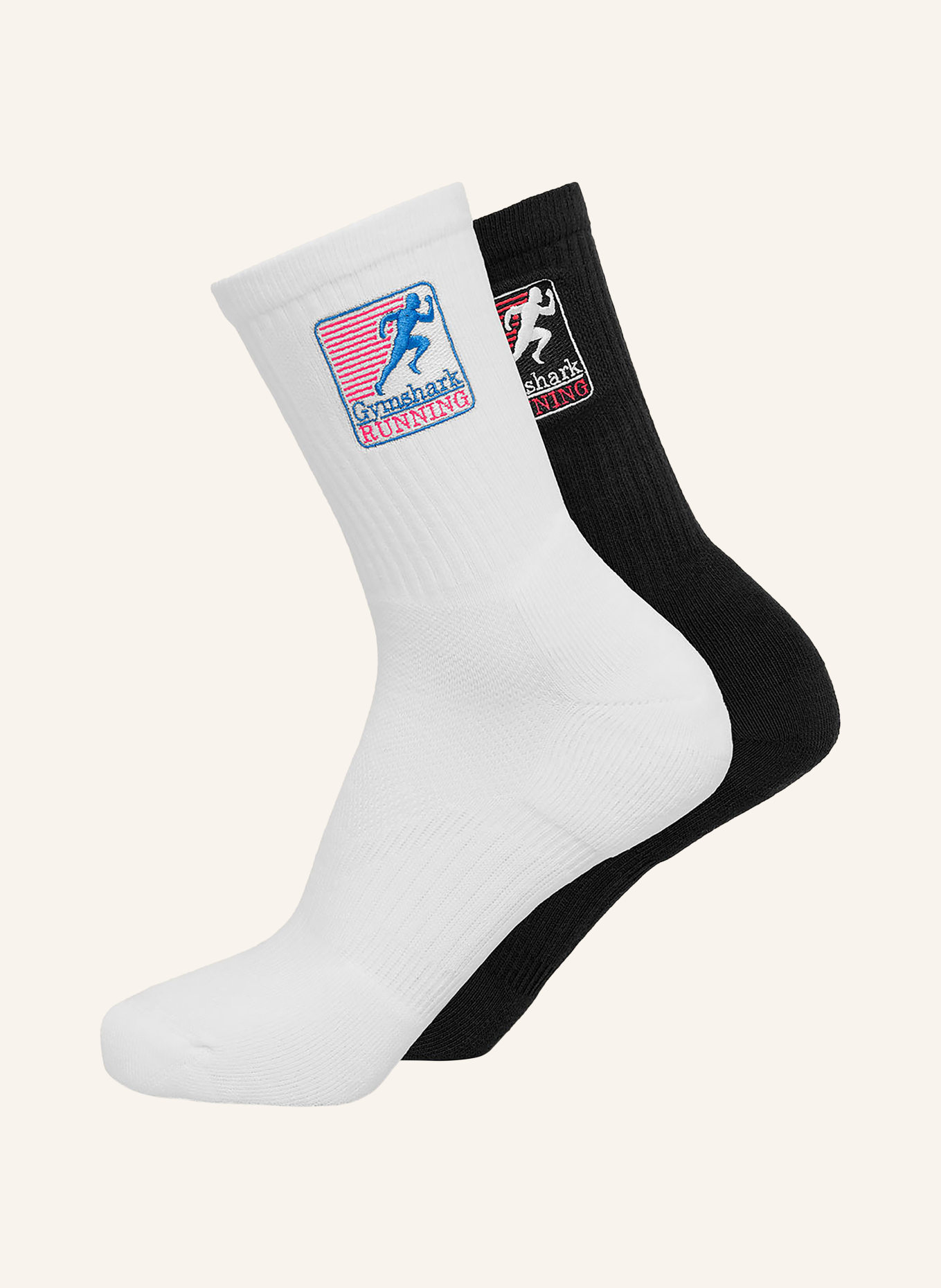 GYMSHARK 2er-Pack Laufsocken GRAPHIC CREW: SCHWARZ / WEISS