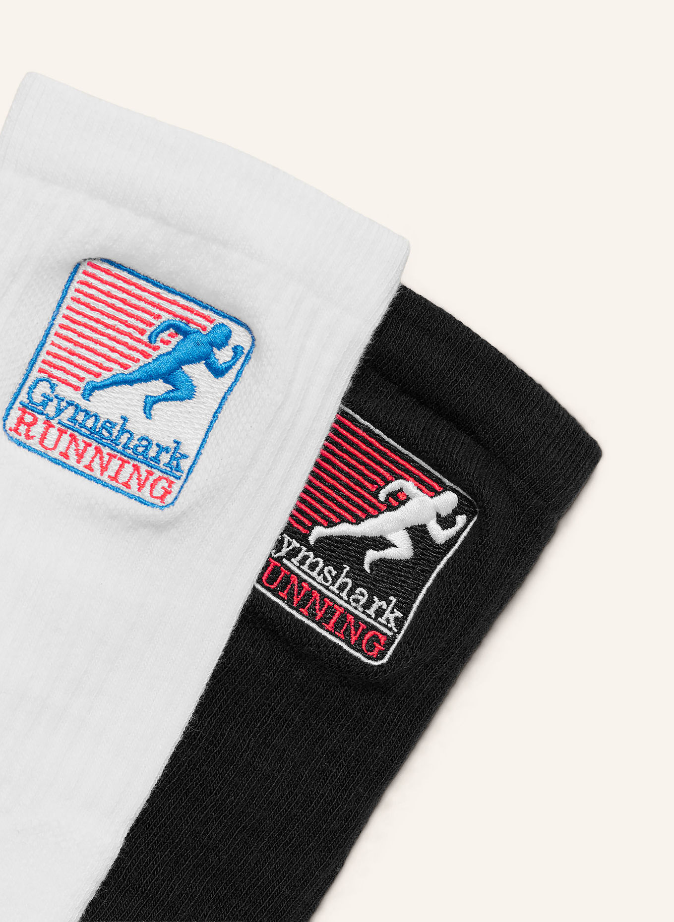 GYMSHARK 2er-Pack Laufsocken GRAPHIC CREW: SCHWARZ / WEISS