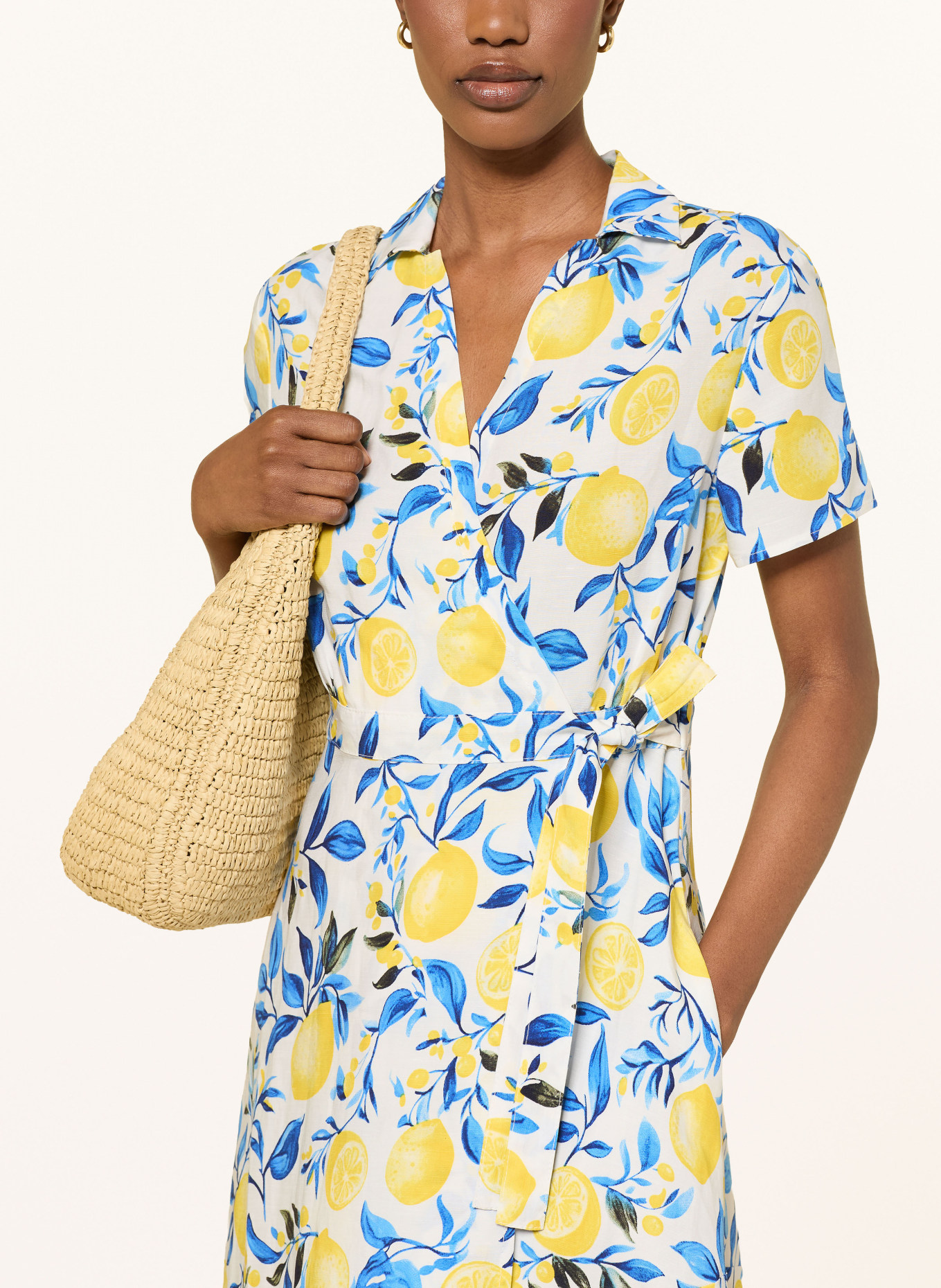 lilienfels Zavinovací šaty s lněným vzorem: BÍLÁ / ŽLUTÁ / MODRÁ