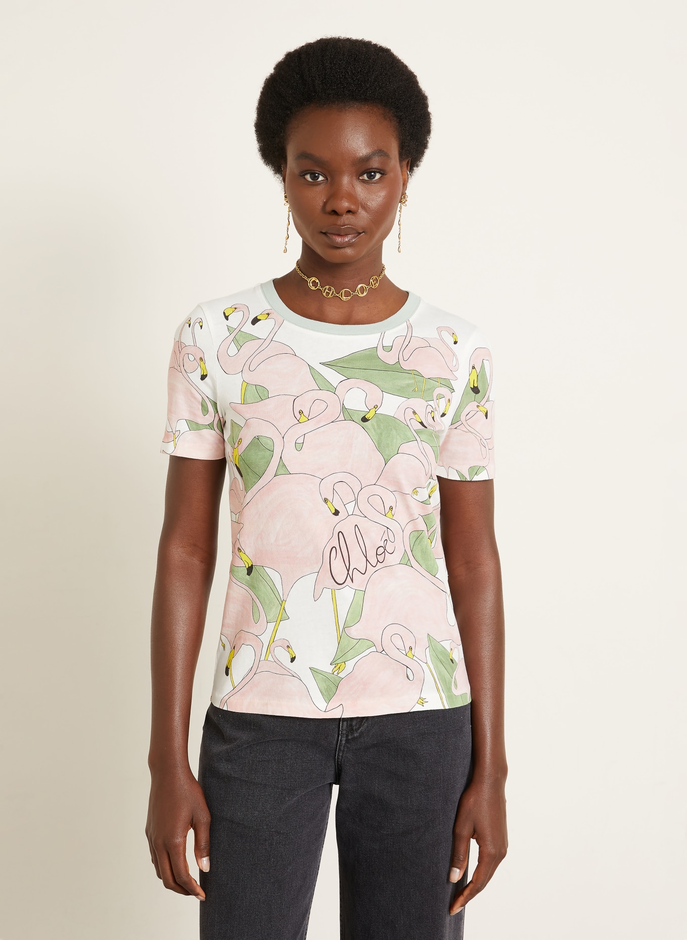 Chloé T-Shirt: CREME / ROSÉ / HELLGRÜN