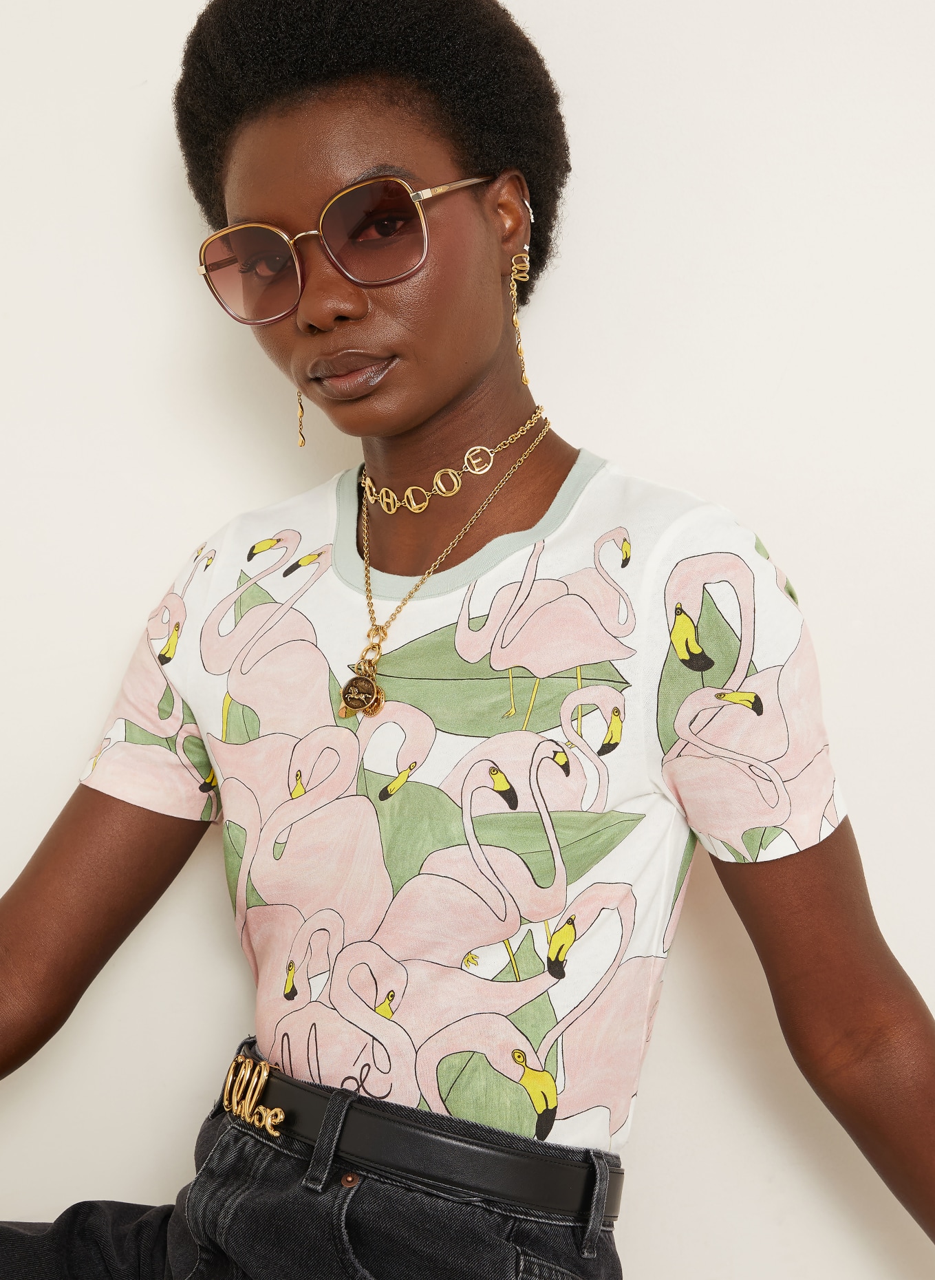 Chloé T-Shirt: CREME / ROSÉ / HELLGRÜN