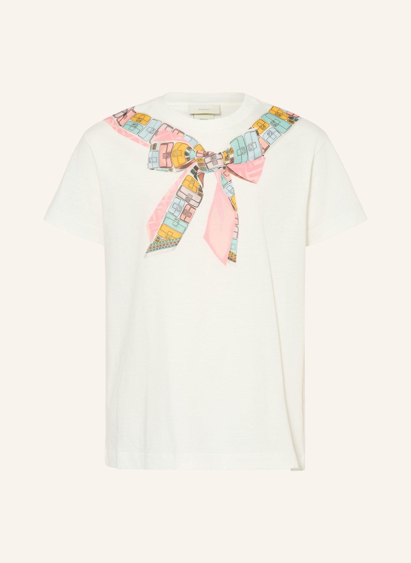 FENDI T-Shirt: WEISS / ROSA / TÜRKIS