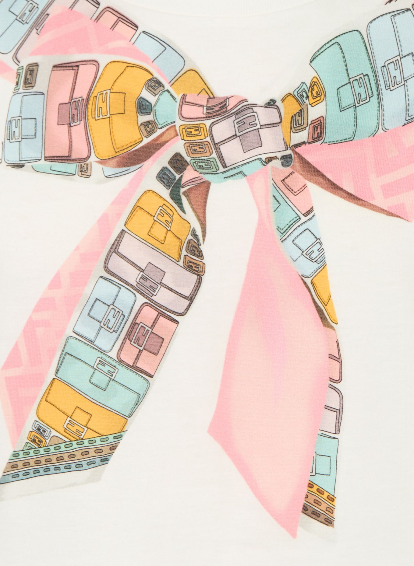 FENDI T-Shirt: WEISS / ROSA / TÜRKIS