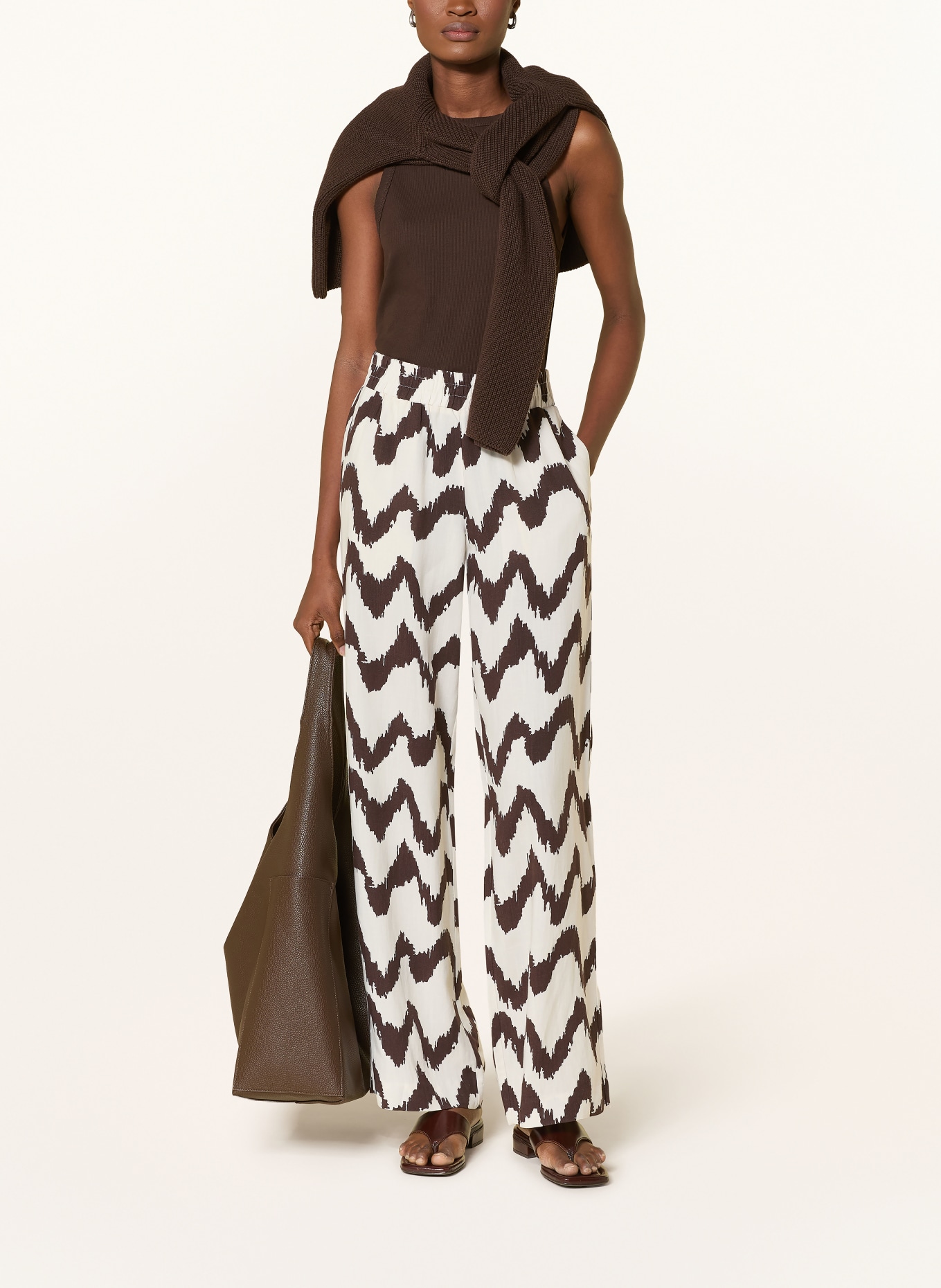 OPUS PANTS Marlenehose MALOTTA: DUNKELBRAUN / WEISS