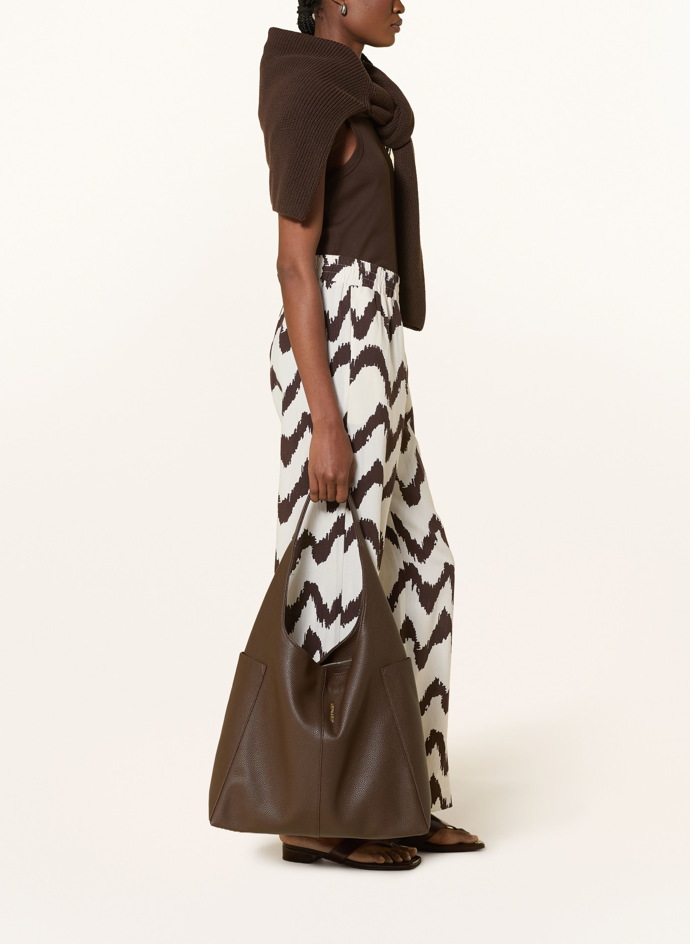 OPUS PANTS Marlenehose MALOTTA: DUNKELBRAUN / WEISS