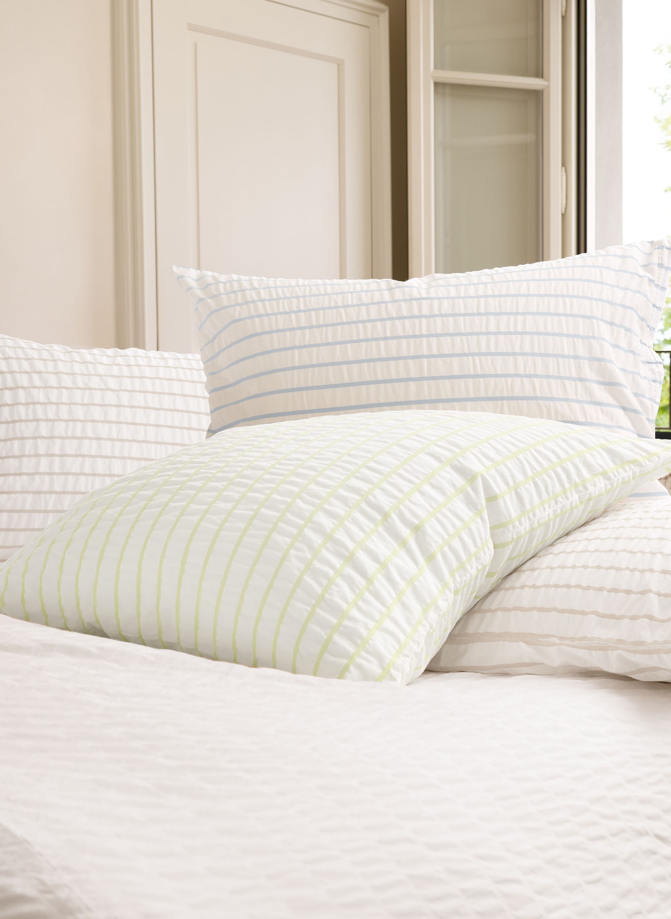 SCHLOSSBERG Linge de lit LENNY: BLANC / JAUNE CLAIR