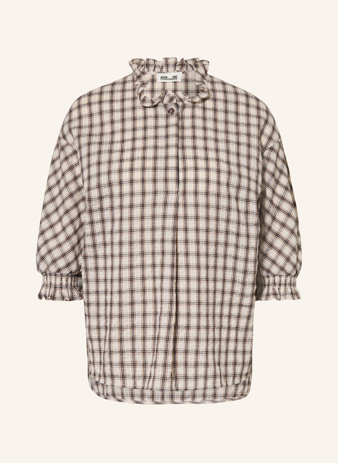 BAUM UND PFERDGARTEN Blusenshirt MARGIT aus Musselin mit 3/4-Arm: DUNKELBRAUN / BEIGE / SCHWARZ