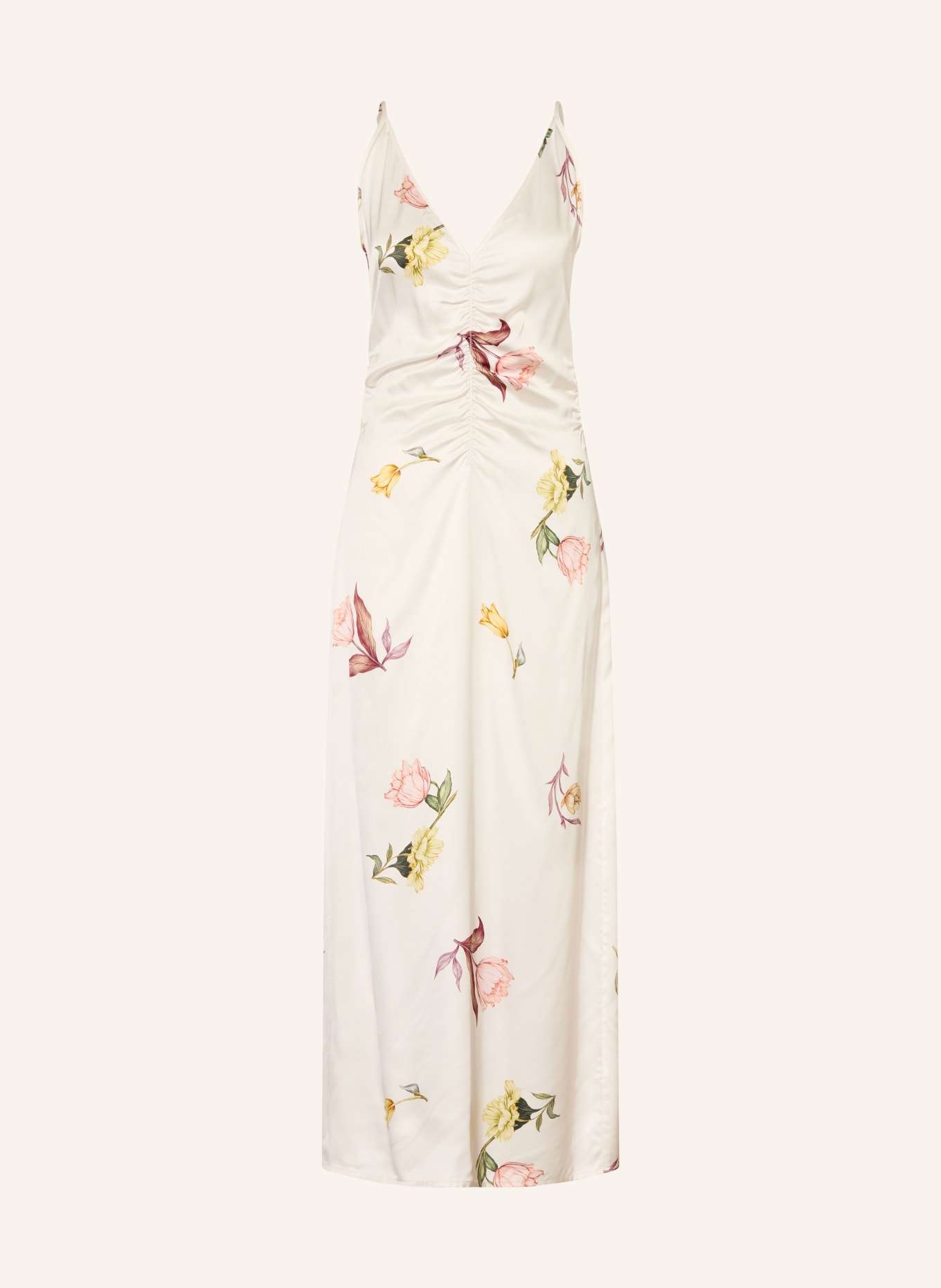 BAUM UND PFERDGARTEN Saténové šaty ATALIA: BÍLÁ / TMAVĚ ČERVENÁ / ZELENÁ