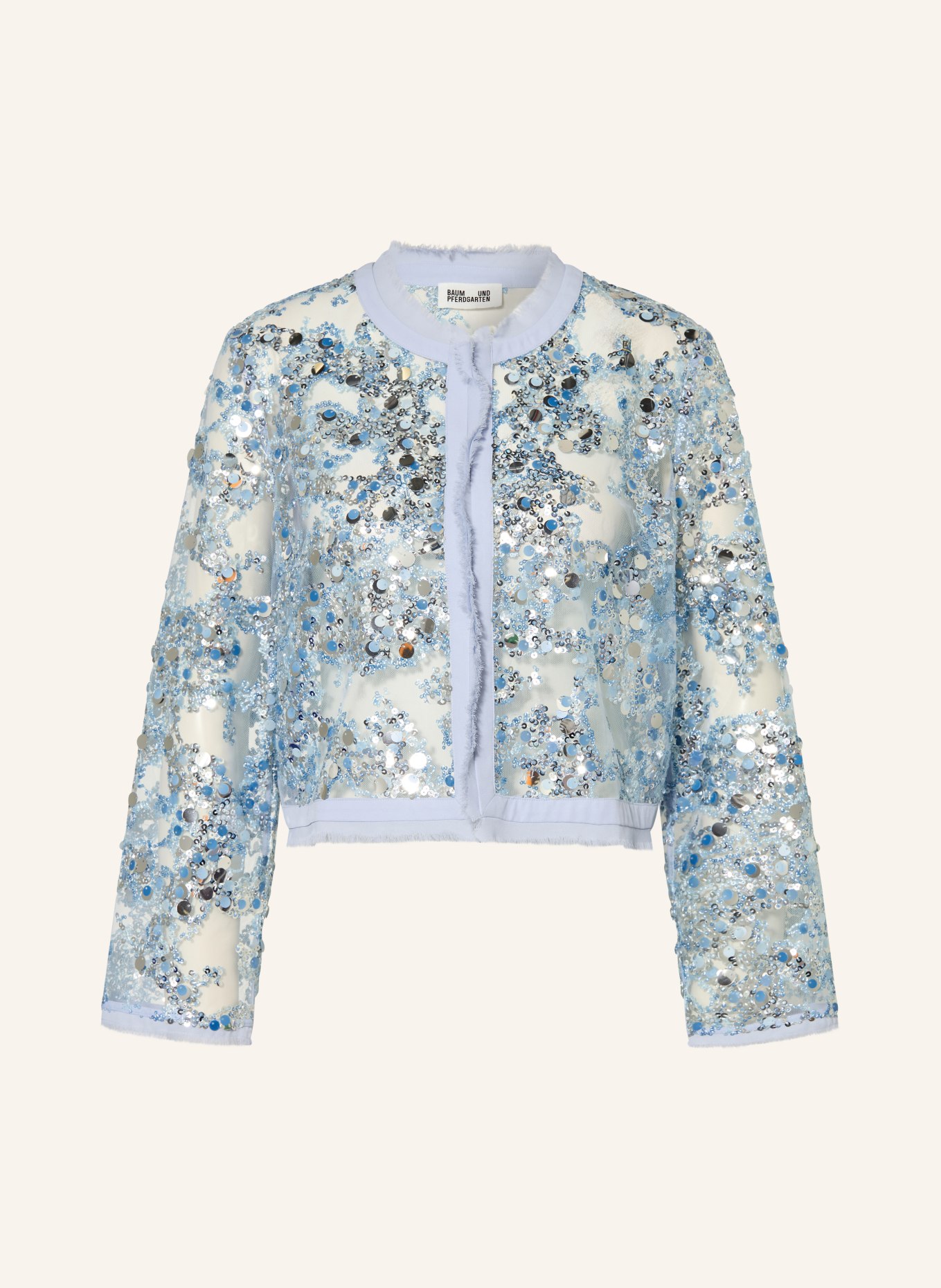 BAUM UND PFERDGARTEN Mesh-Jacke BETHINA mit Pailletten: HELLBLAU / SILBER