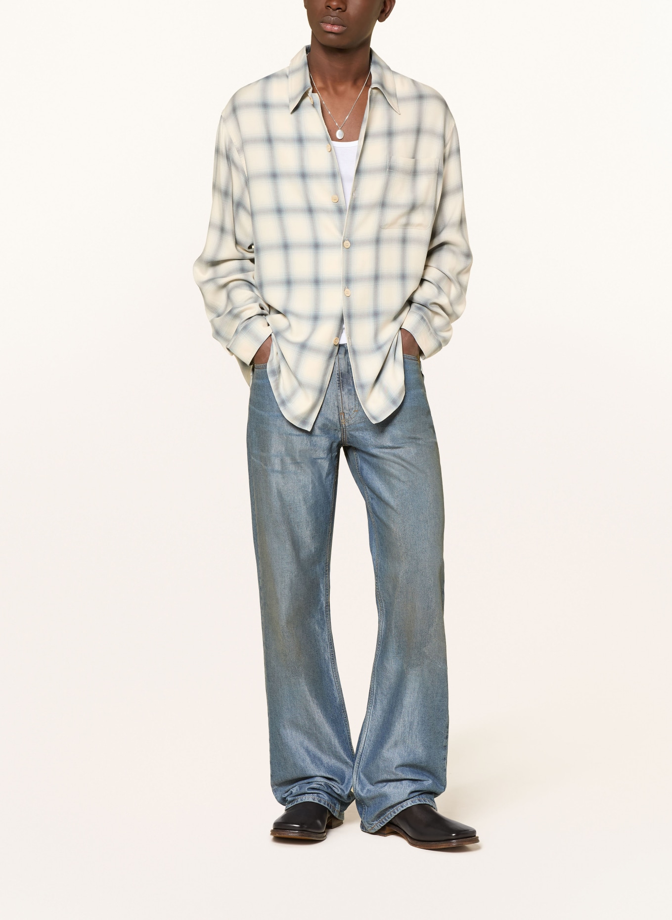 OUR LEGACY Hemd EVERY SHIRT Comfort Fit: CREME / HELLGRÜN / BLAU