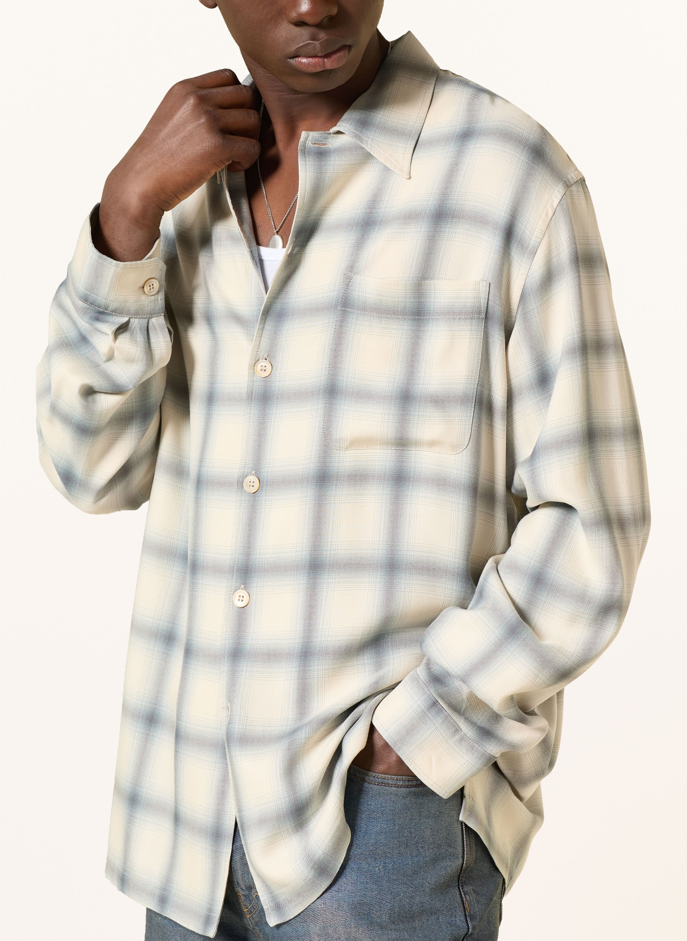 OUR LEGACY Hemd EVERY SHIRT Comfort Fit: CREME / HELLGRÜN / BLAU