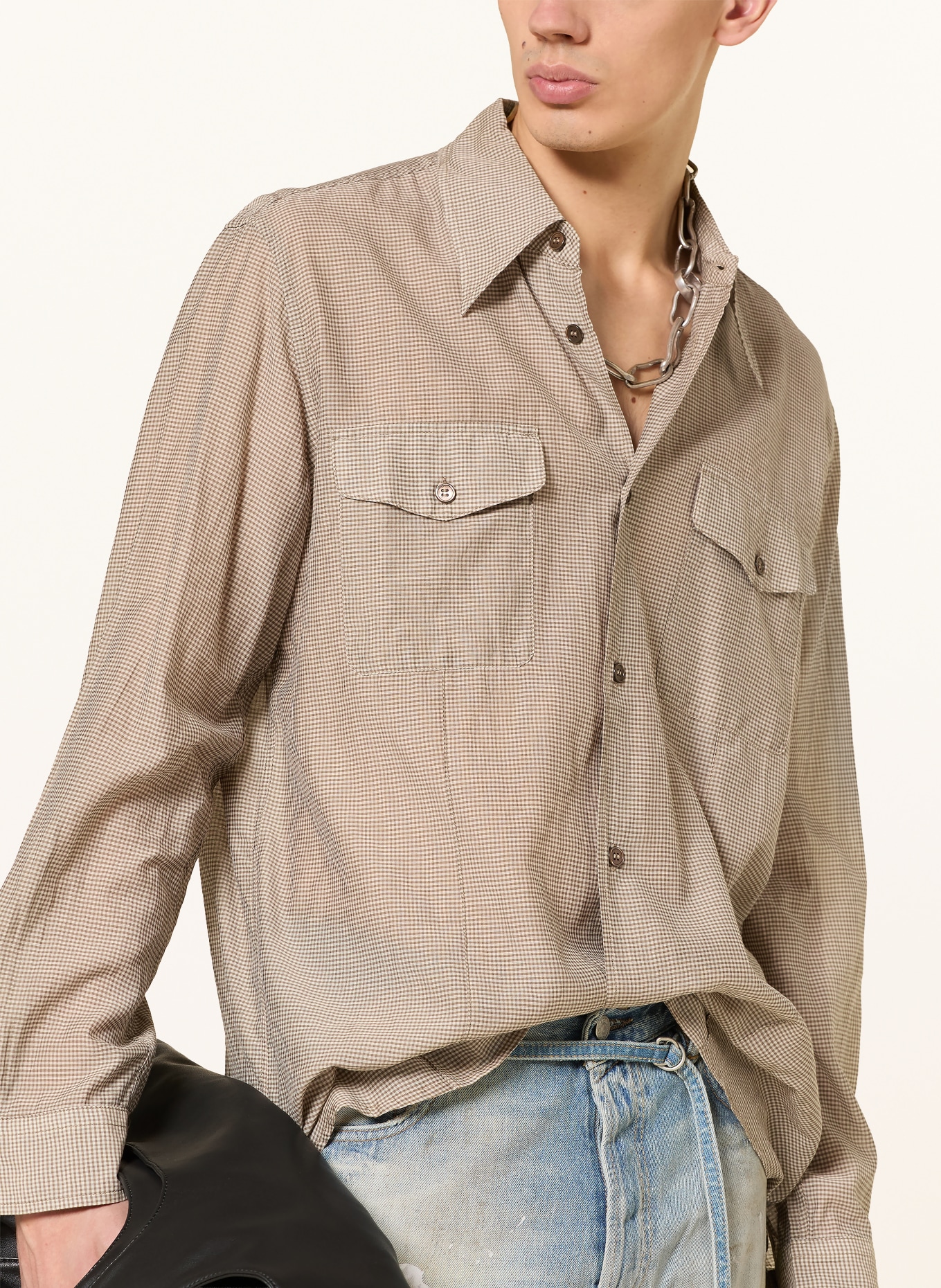 OUR LEGACY Chemise PLOUGH coupe confortable: MARRON / BEIGE