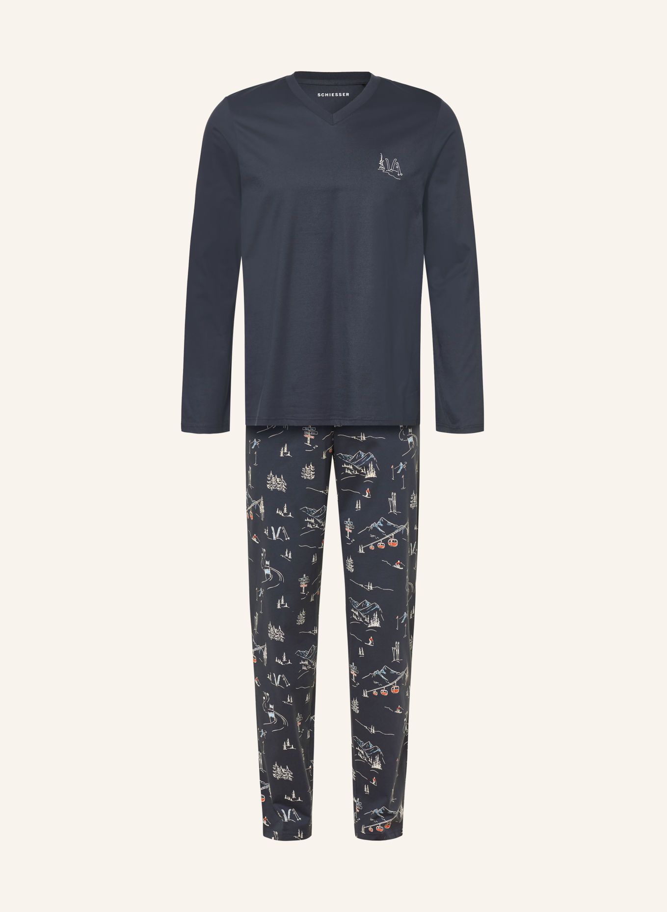 SCHIESSER FAMILY Pajamas: DARK BLUE / RED / WHITE