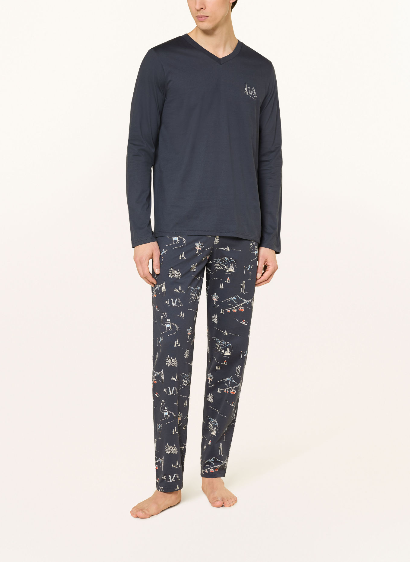 SCHIESSER FAMILY Pajamas: DARK BLUE / RED / WHITE