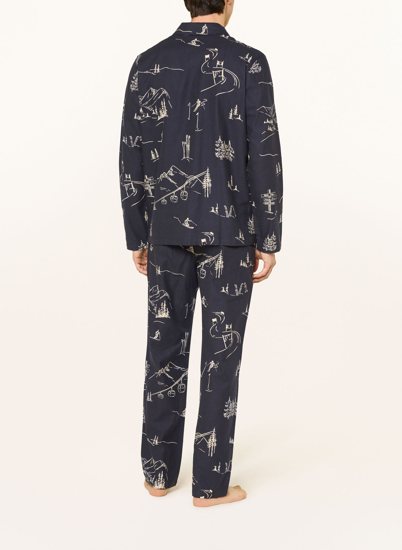 SCHIESSER Flanell pajamas: DARK BLUE / ECRU