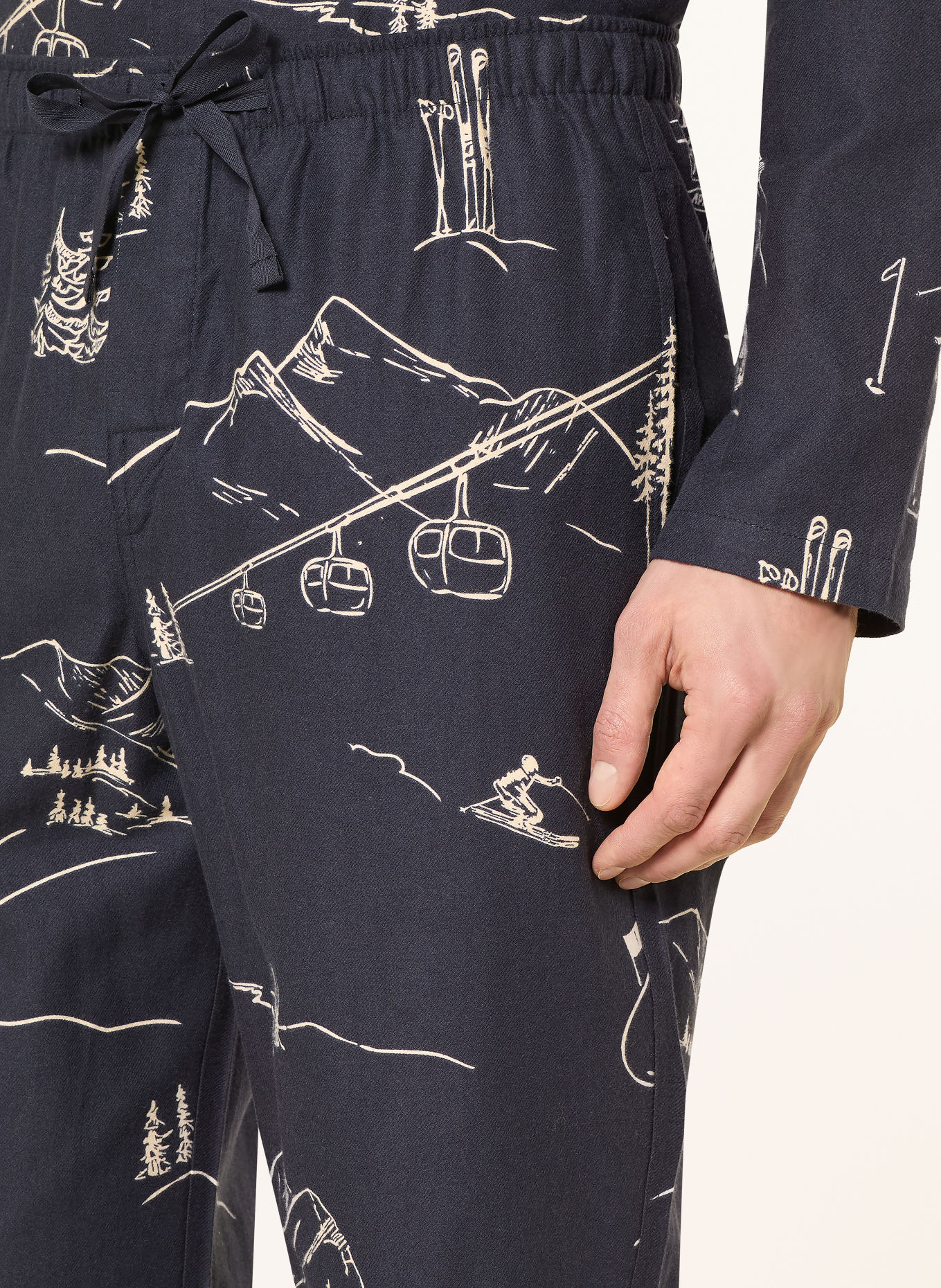 SCHIESSER Flanell pajamas: DARK BLUE / ECRU