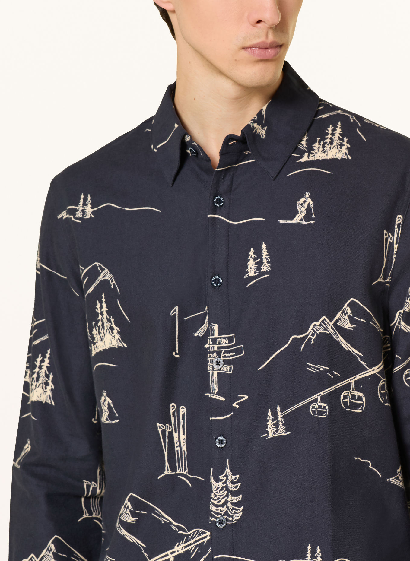 SCHIESSER Flanell pajamas: DARK BLUE / ECRU