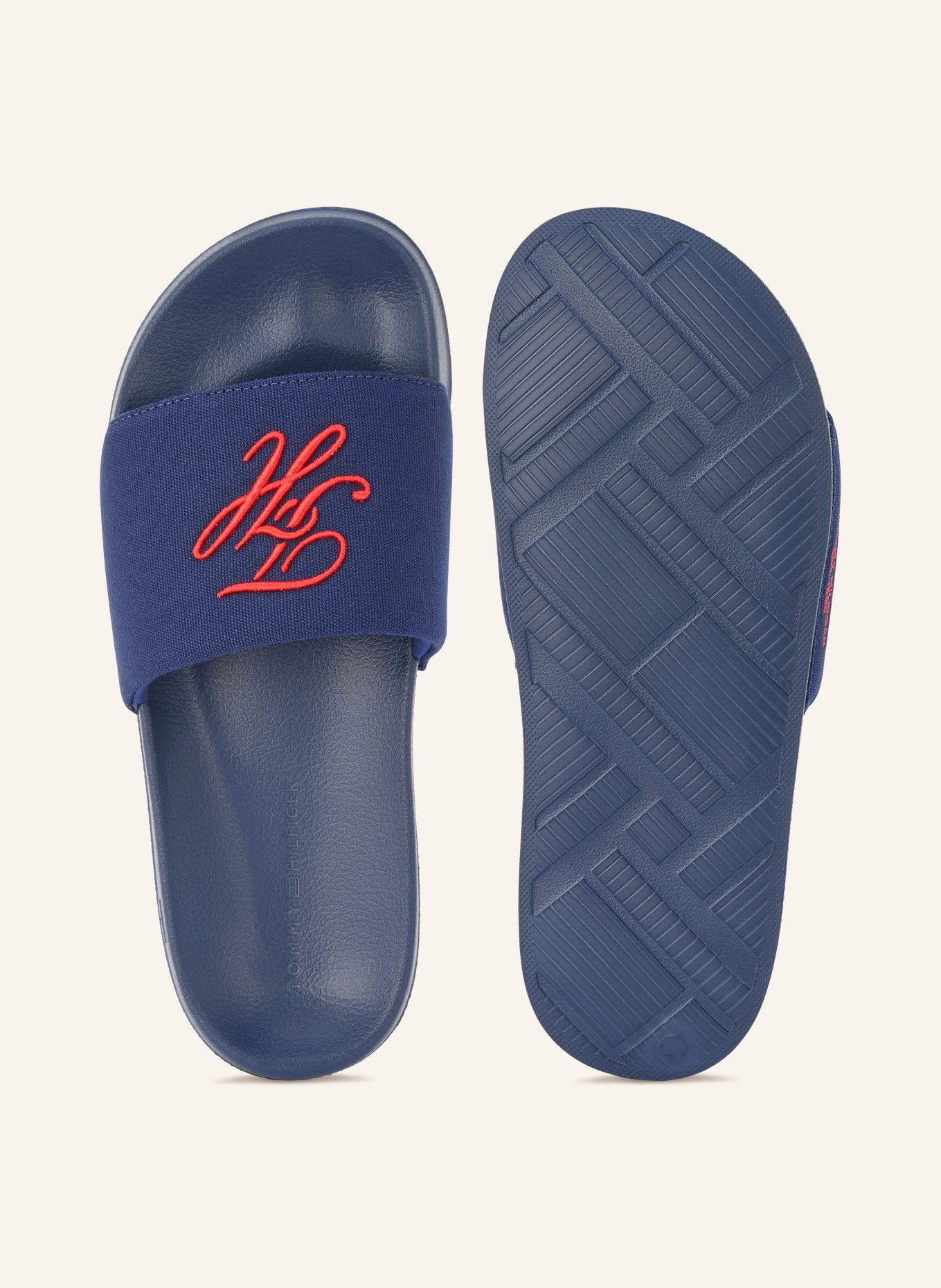 TOMMY HILFIGER Pantoletten: DUNKELBLAU / ROT