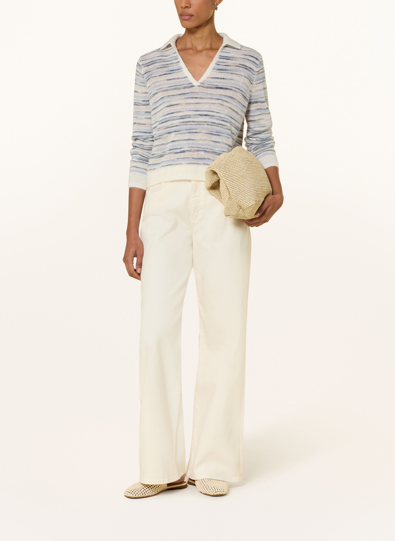 comma Knit polo shirt: BLUE GRAY / ECRU / GRAY