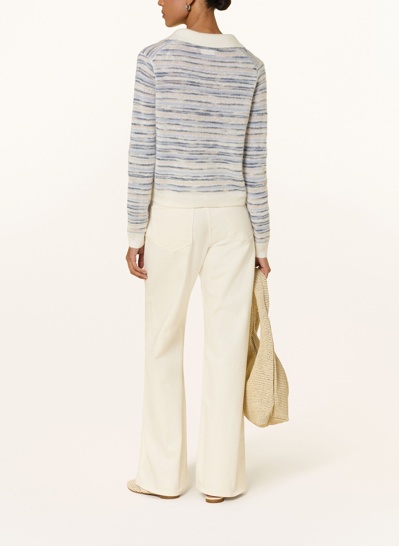 comma Knit polo shirt: BLUE GRAY / ECRU / GRAY