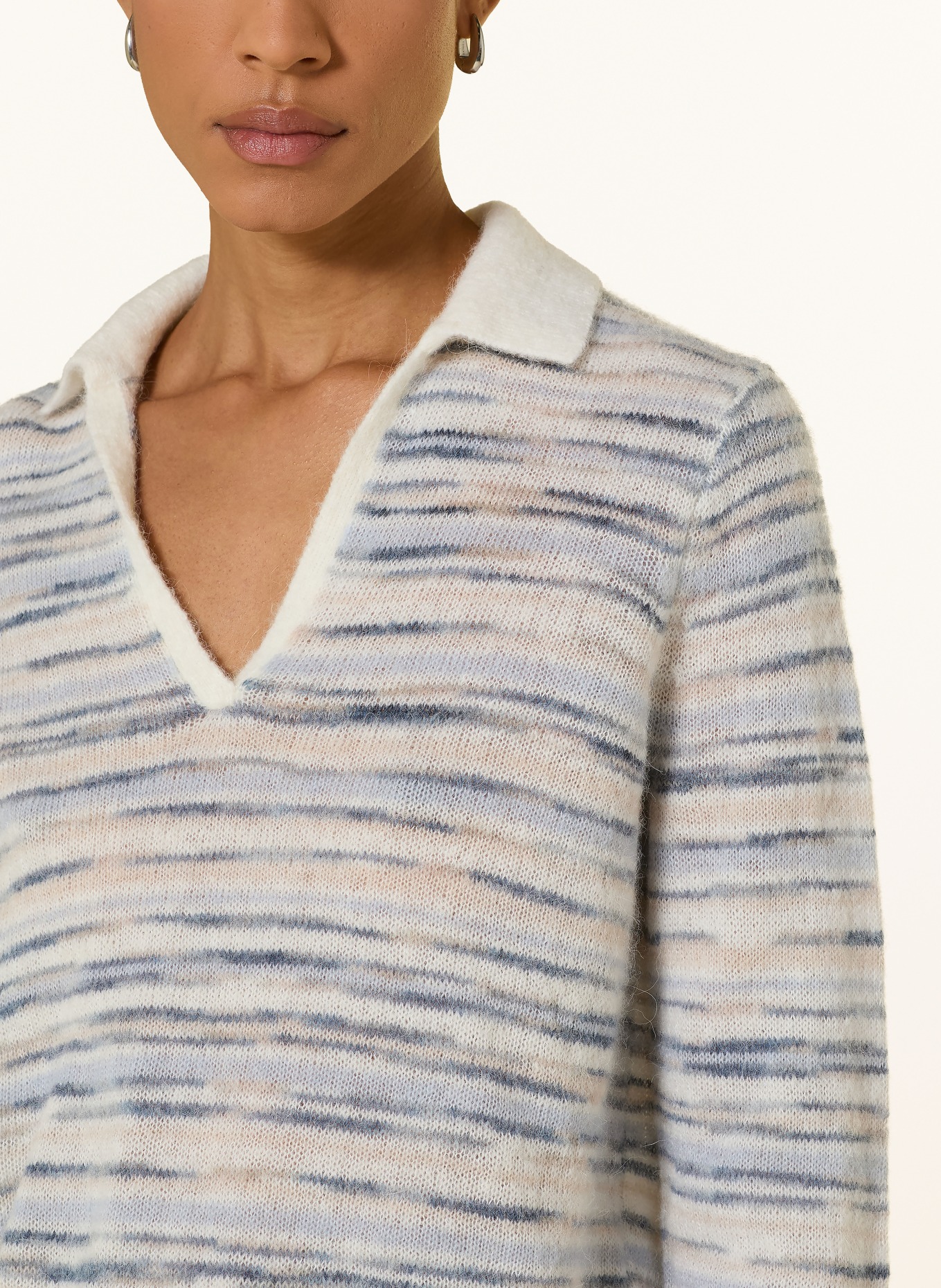 comma Knit polo shirt: BLUE GRAY / ECRU / GRAY