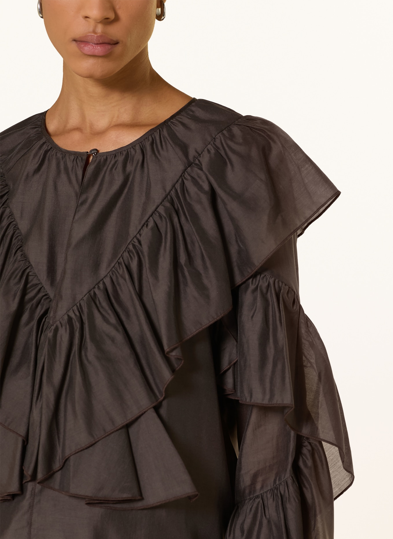 comma Blusenshirt mit Rüschen: DUNKELBRAUN