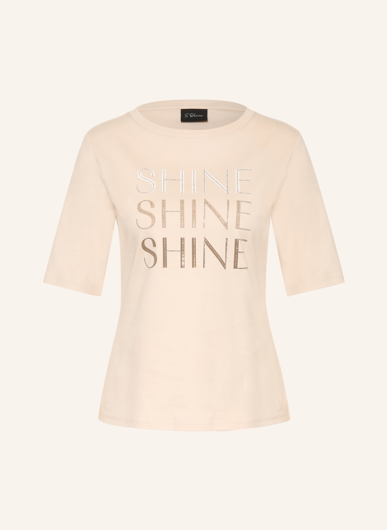 s.Oliver BLACK LABEL T-Shirt mit Schmucksteinen: HELLBRAUN / SILBER / HELLGRAU