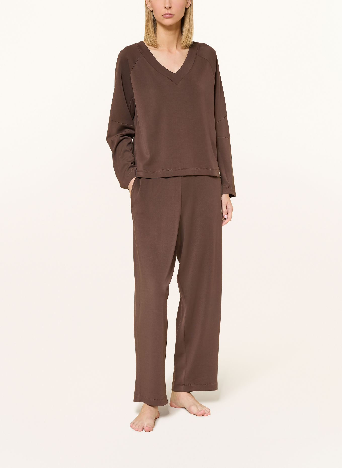 SCHIESSER Sweat-shirt d'intérieur MIX+RELAX: MARRON FONCÉ