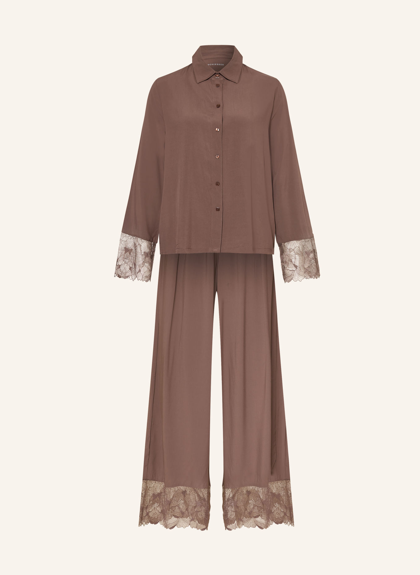 SCHIESSER Pyžamo MODERN LACE: TMAVĚ HNĚDÁ