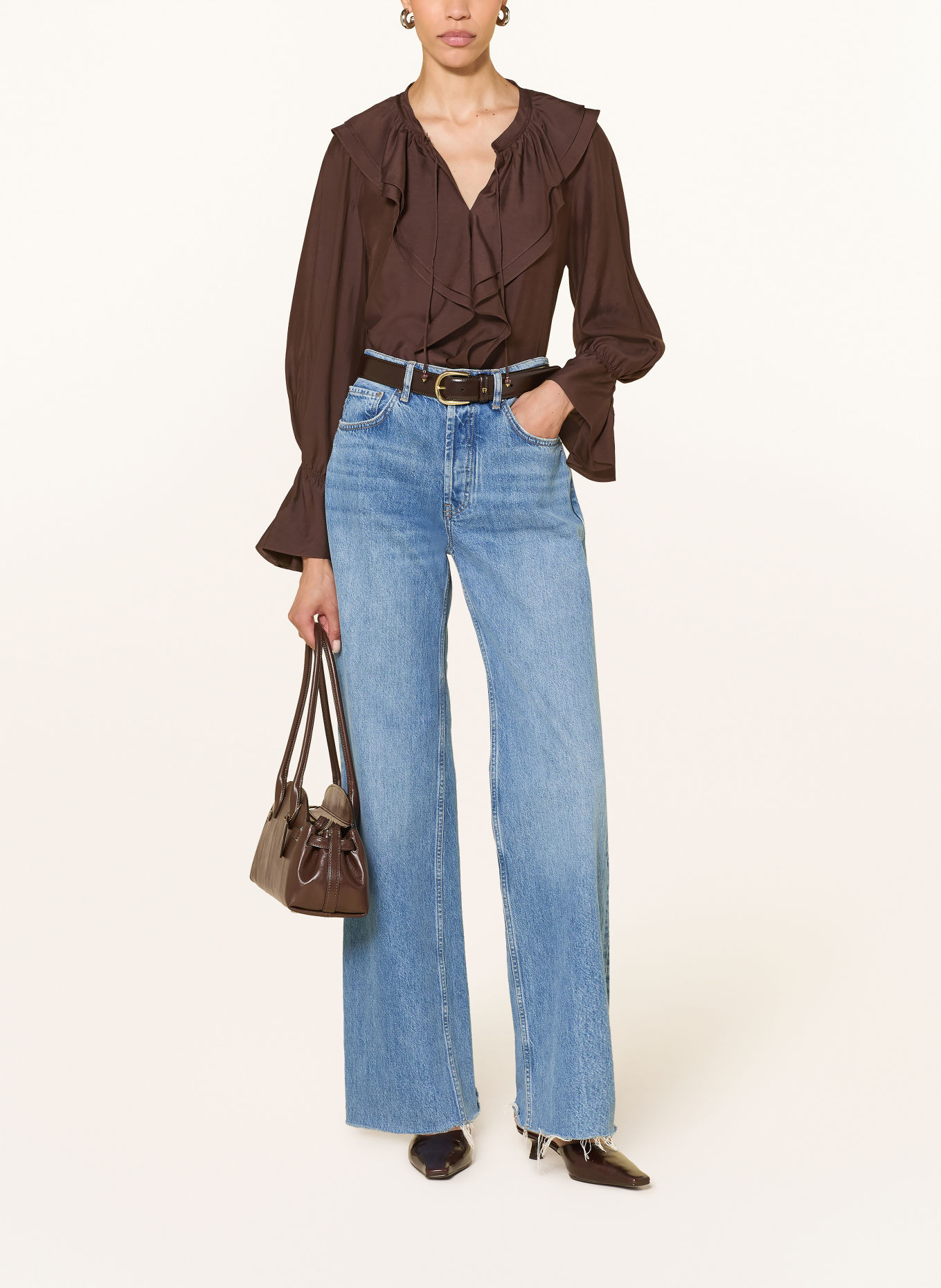 IVI collection Blusenshirt mit Volants: BRAUN