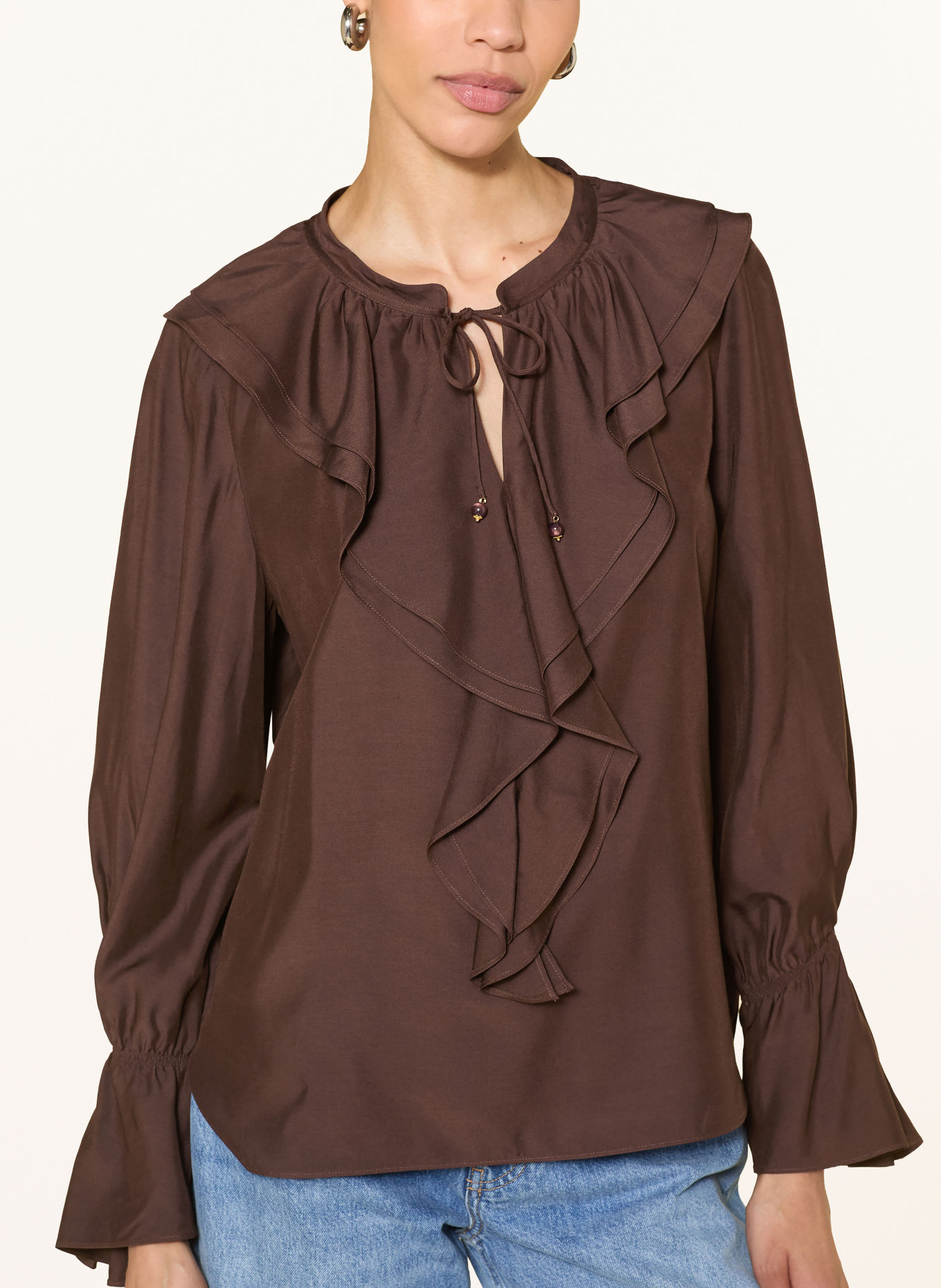 IVI collection Blusenshirt mit Volants: BRAUN