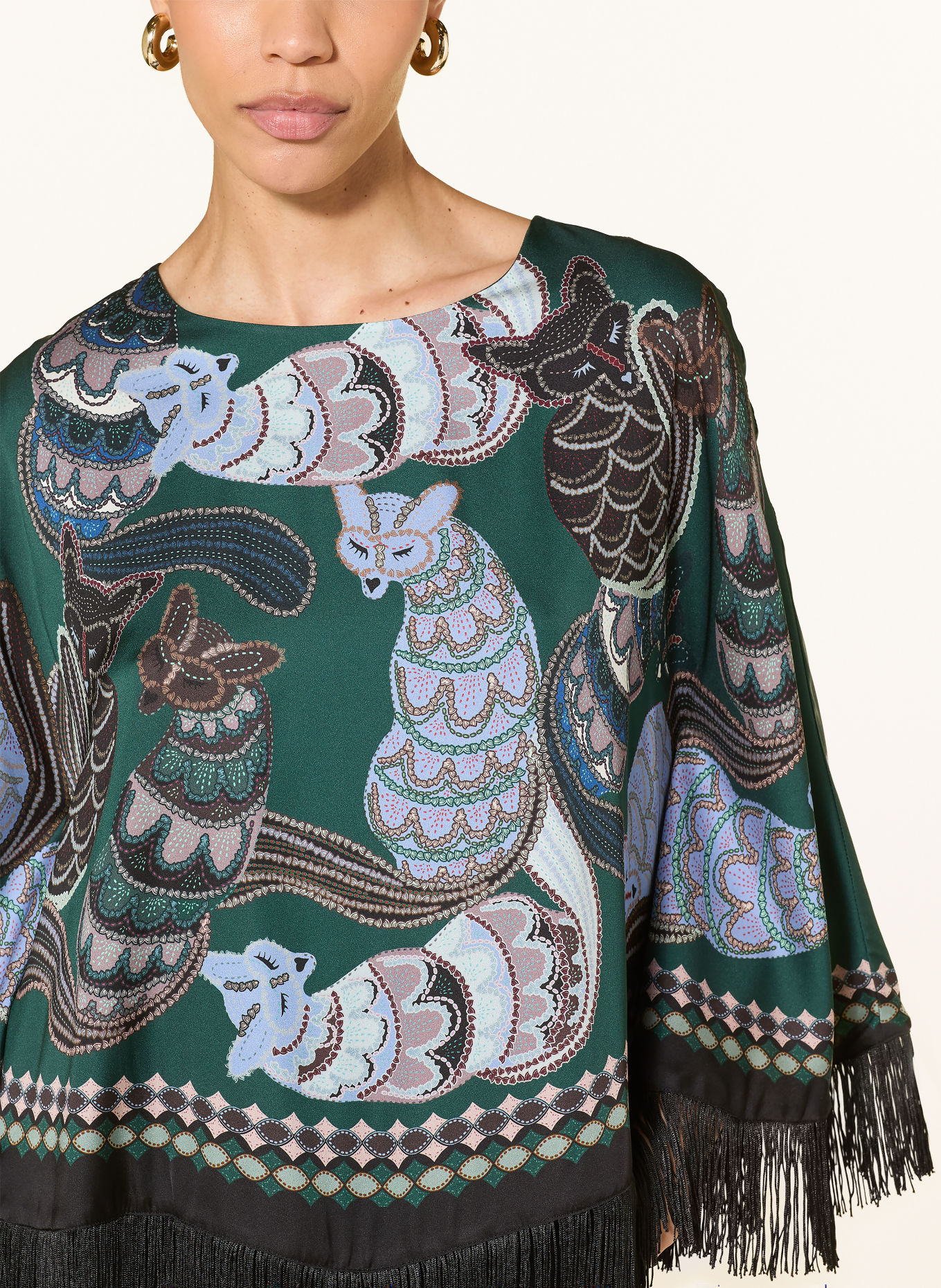 IVI collection Poncho med silke: GRØN / LYSEBLÅ / BLÅ