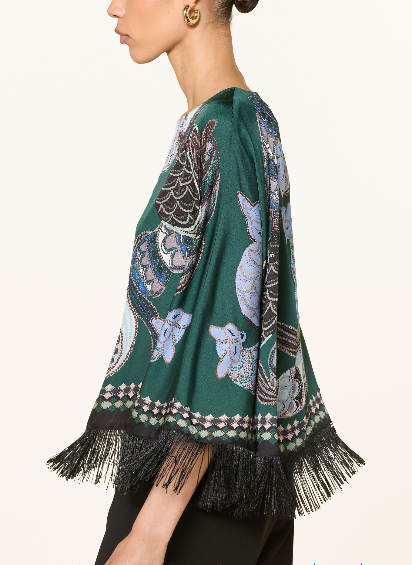 IVI collection Poncho med silke: GRØN / LYSEBLÅ / BLÅ