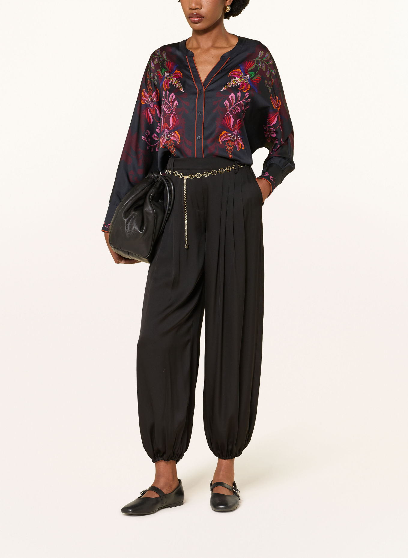 IVI collection Satijnen broek met zijde: ZWART