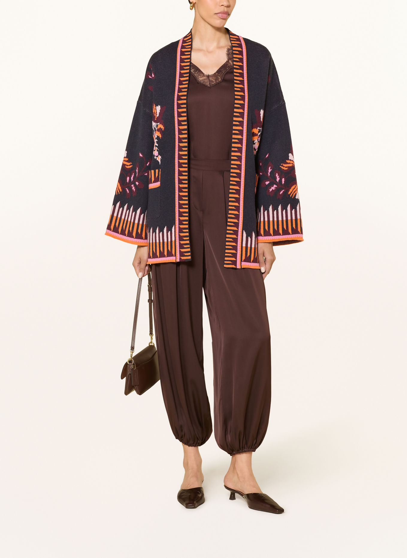 IVI collection Satin pants with silk: DARK BROWN