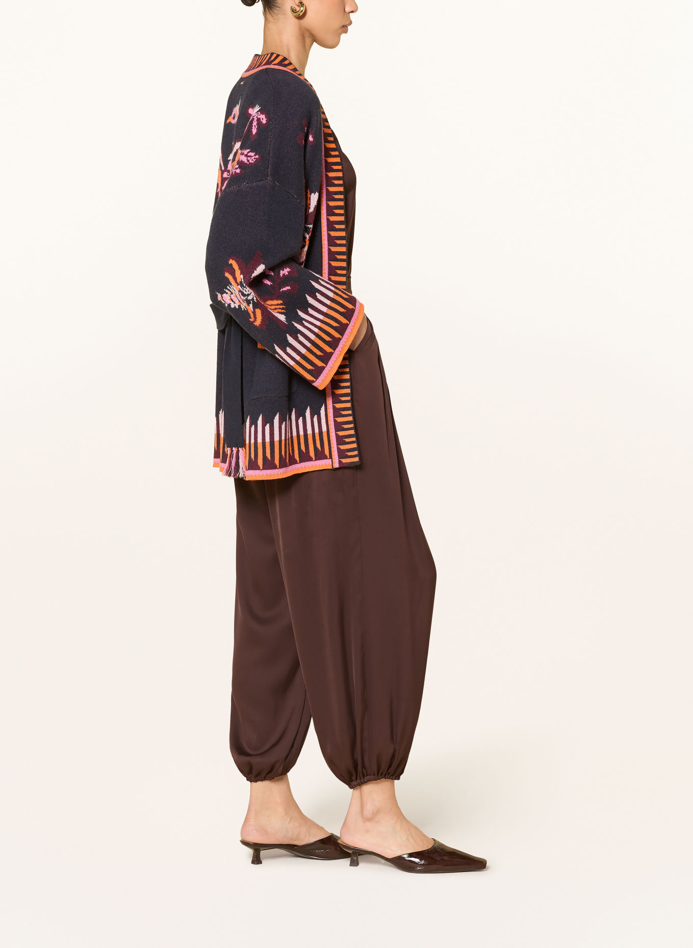 IVI collection Satin pants with silk: DARK BROWN