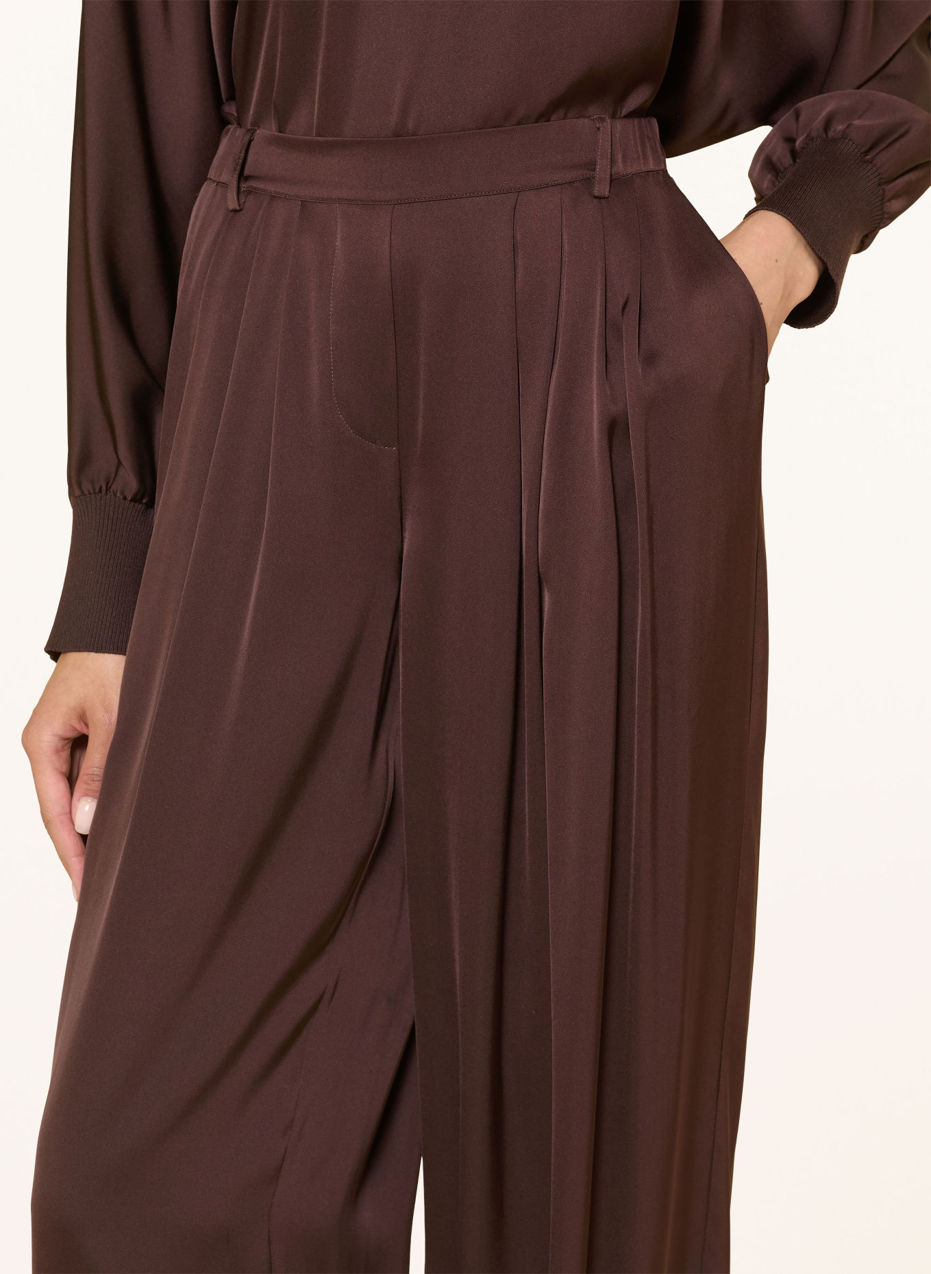 IVI collection Satin pants with silk: DARK BROWN