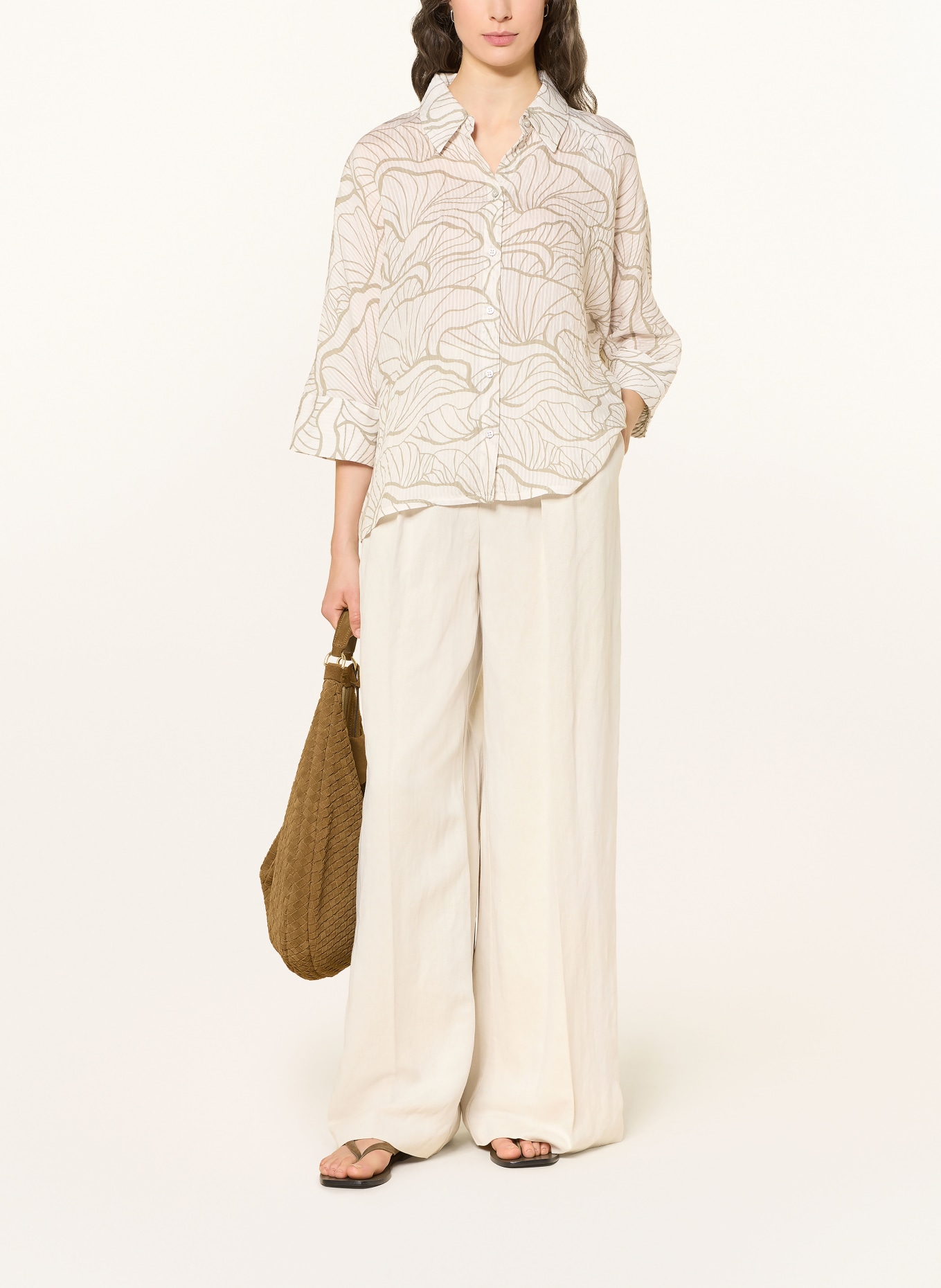 OPUS Bluzka FASHELL z rękawami 3/4: ECRU / OLIWKOWY