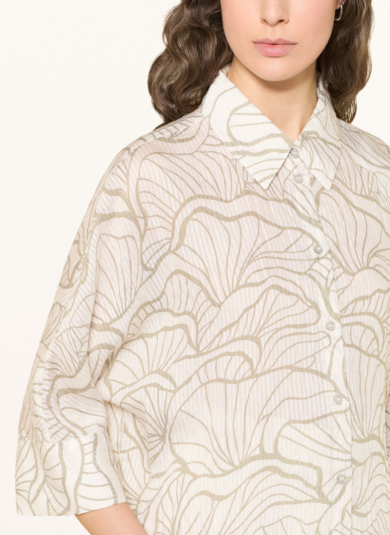 OPUS Bluzka FASHELL z rękawami 3/4: ECRU / OLIWKOWY