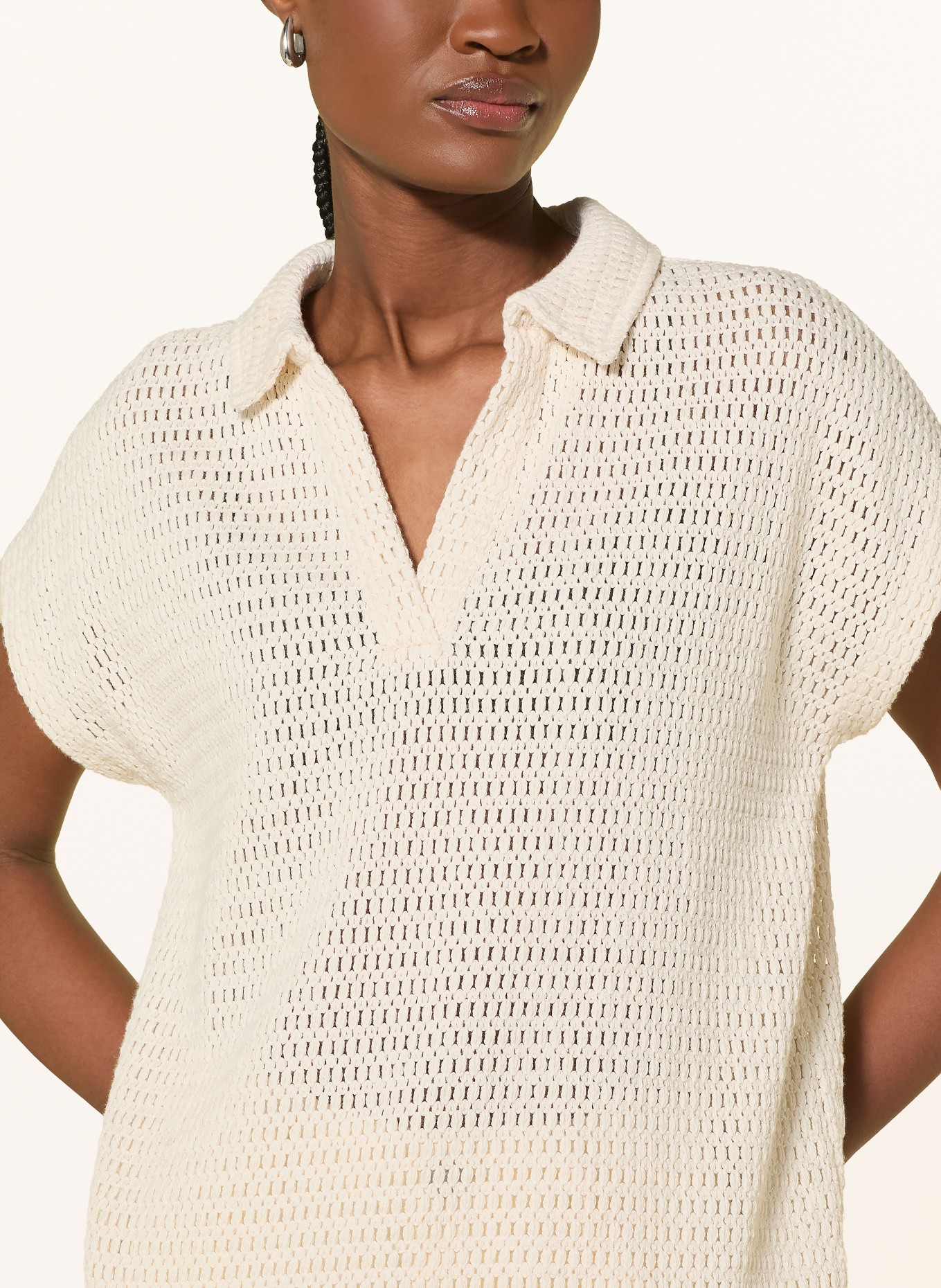 OPUS Häkel-Poloshirt SOMONA: CREME