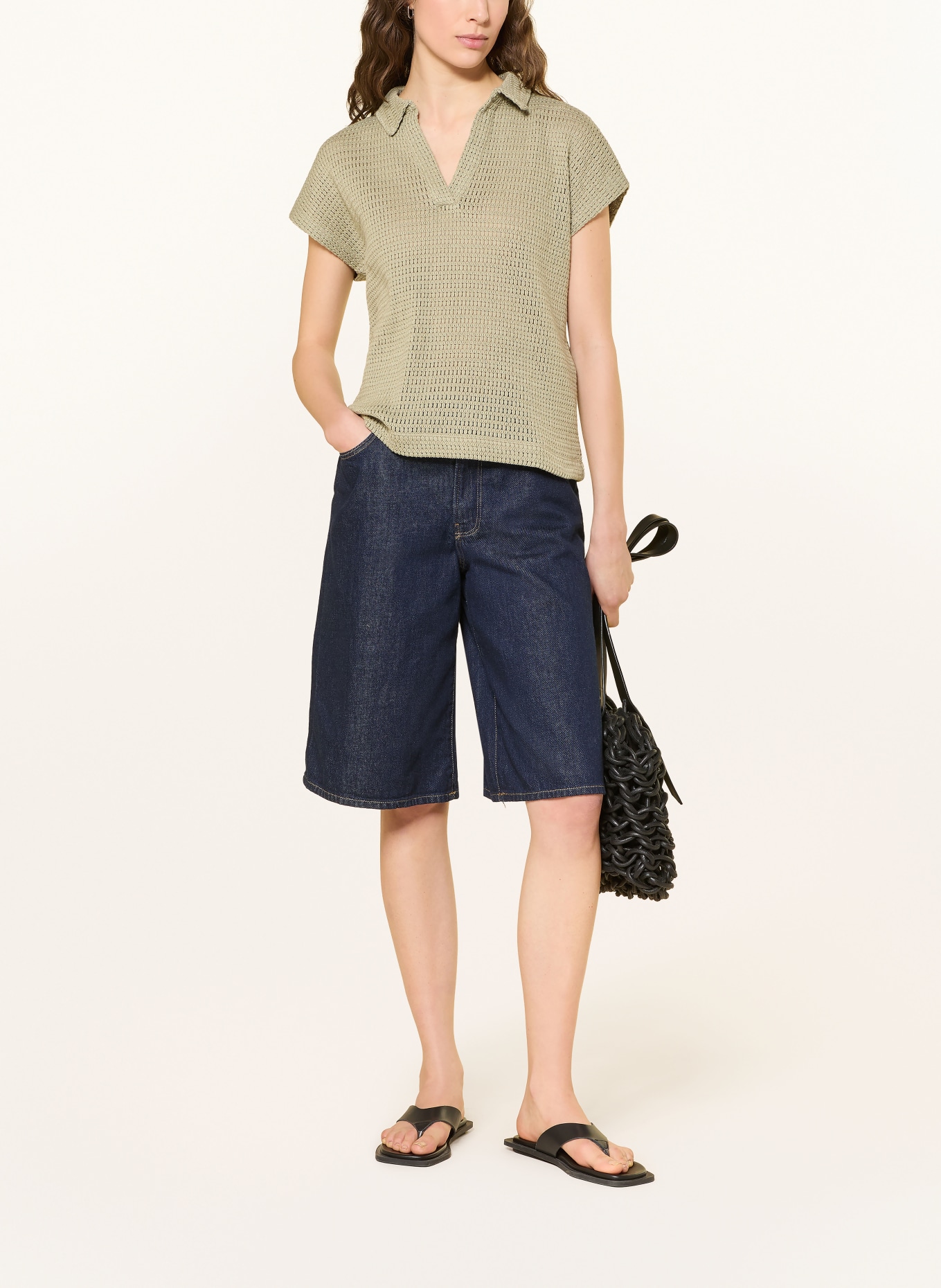 OPUS Häkel-Poloshirt SOMONA: GRÜN