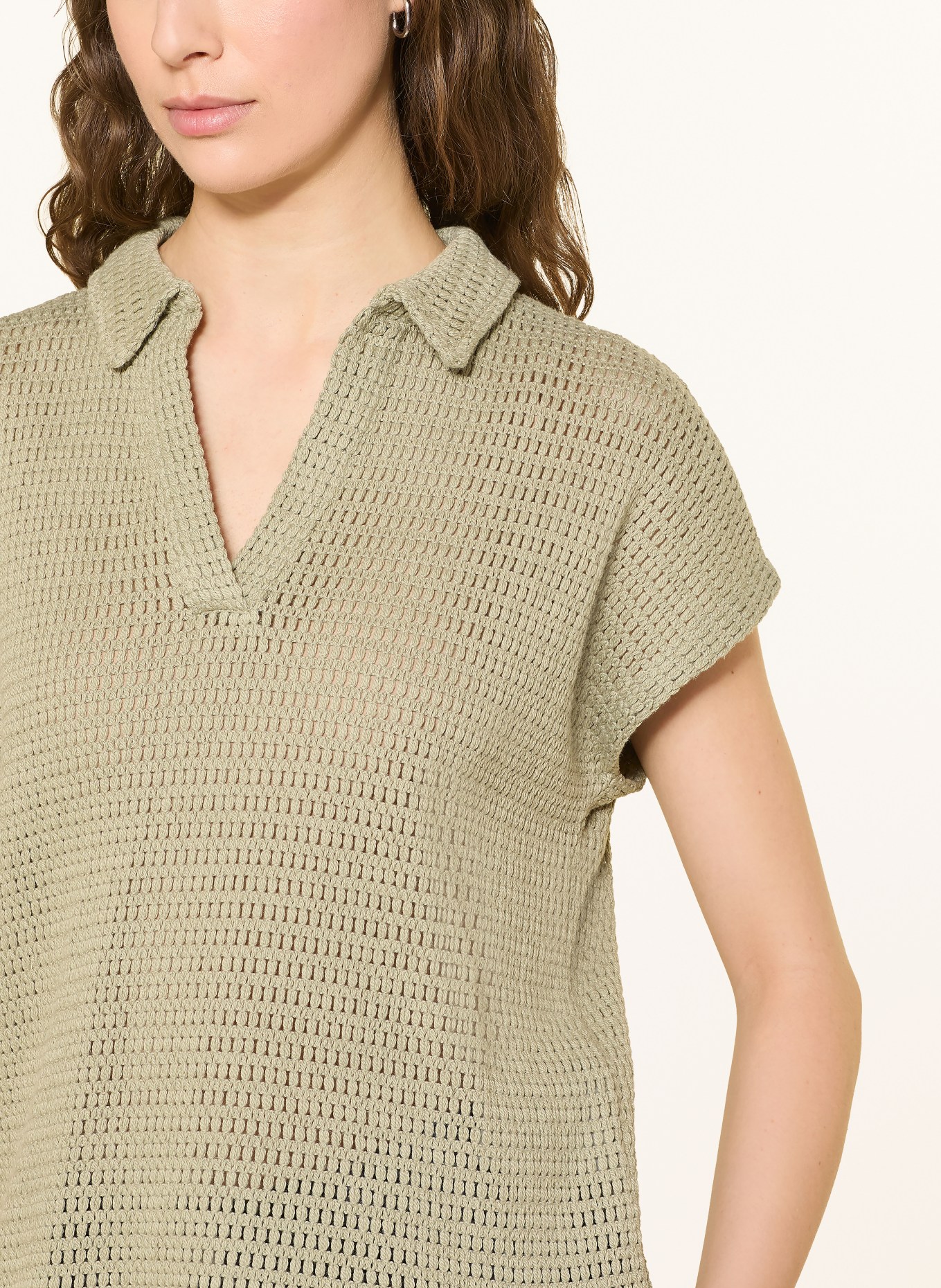OPUS Häkel-Poloshirt SOMONA: GRÜN