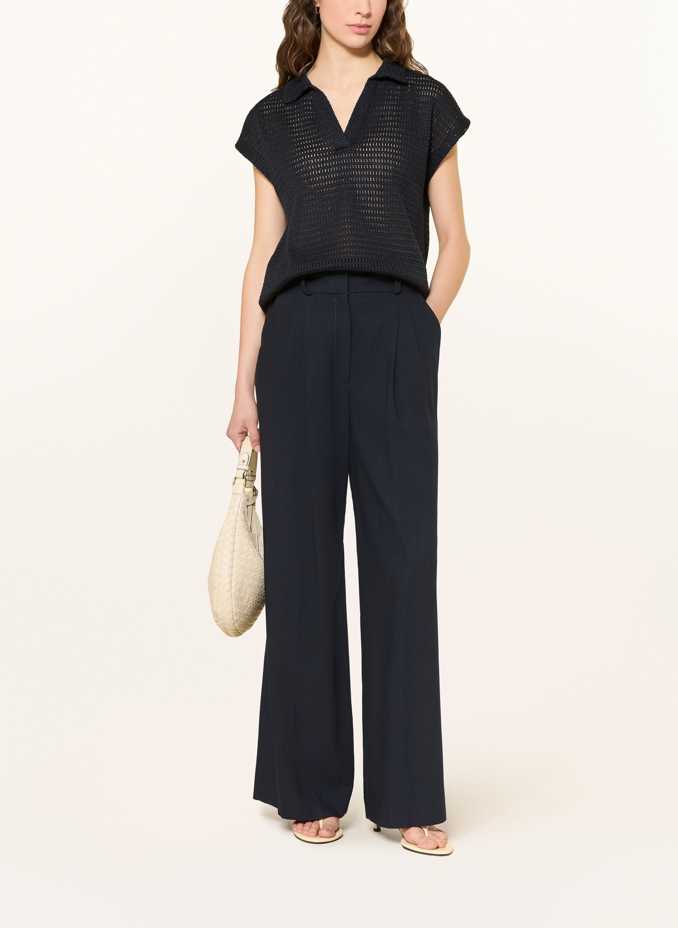 OPUS Häkel-Poloshirt SOMONA: DUNKELBLAU