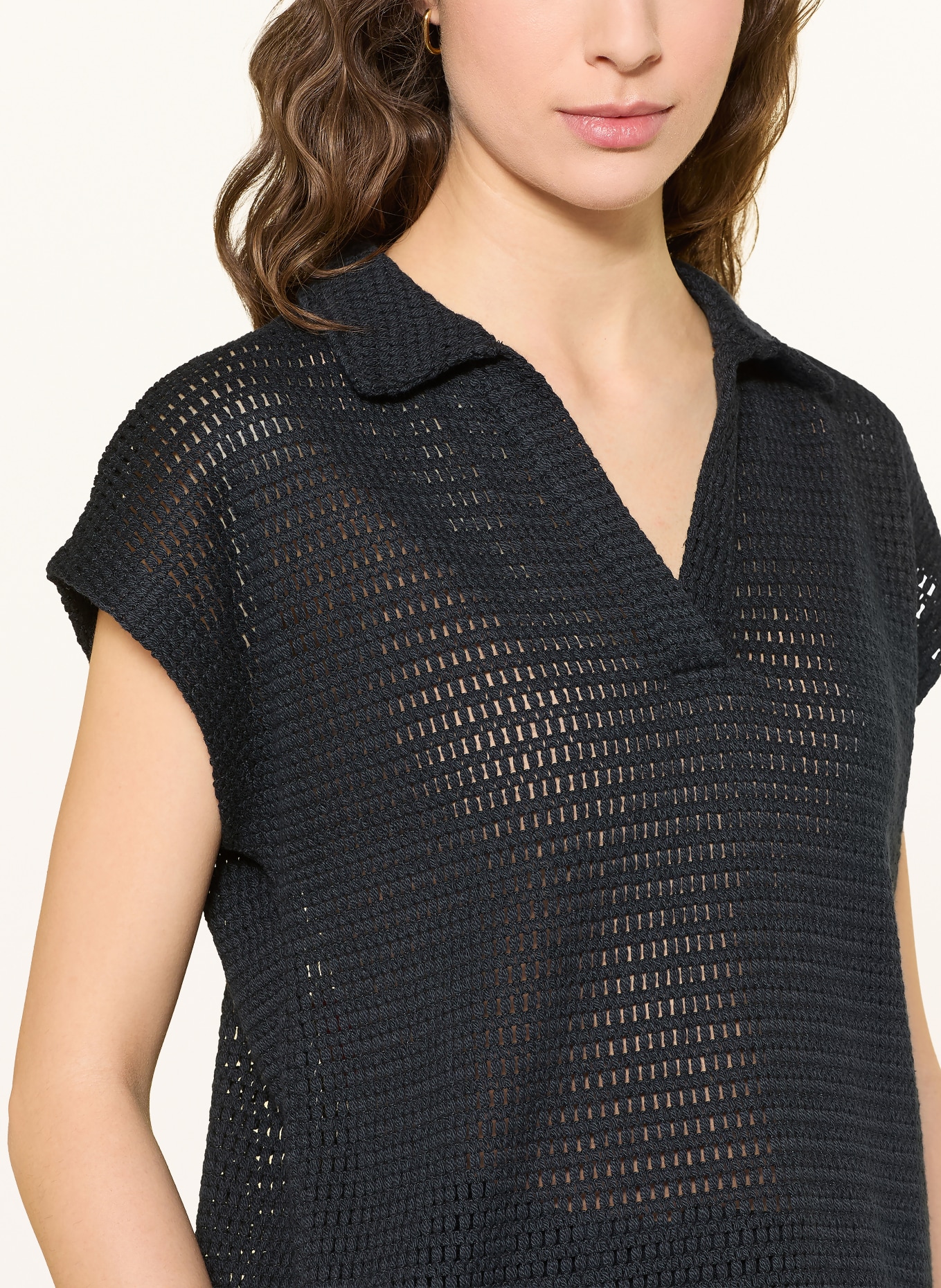 OPUS Häkel-Poloshirt SOMONA: DUNKELBLAU