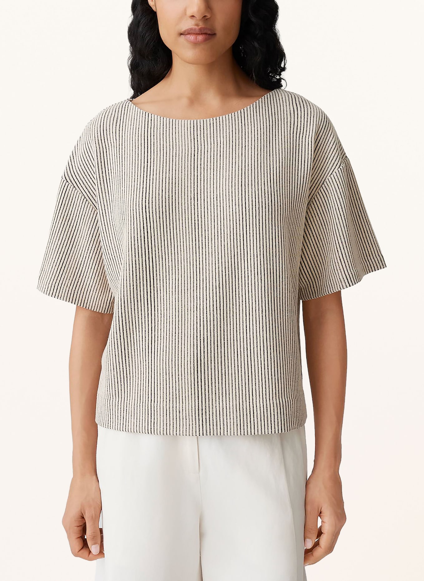 OPUS Strickshirt GAUSTER: CREME / DUNKELBLAU